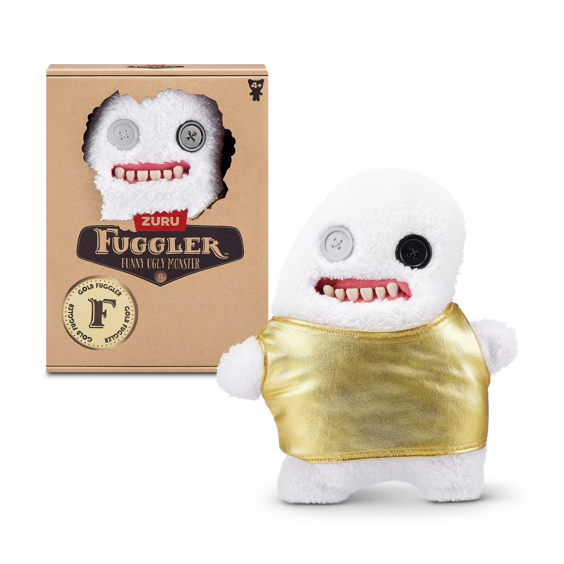 Zuru Fuggler Gold Fuggs Splodge White Funny Ugly Monster Plush Toy 9 Inch