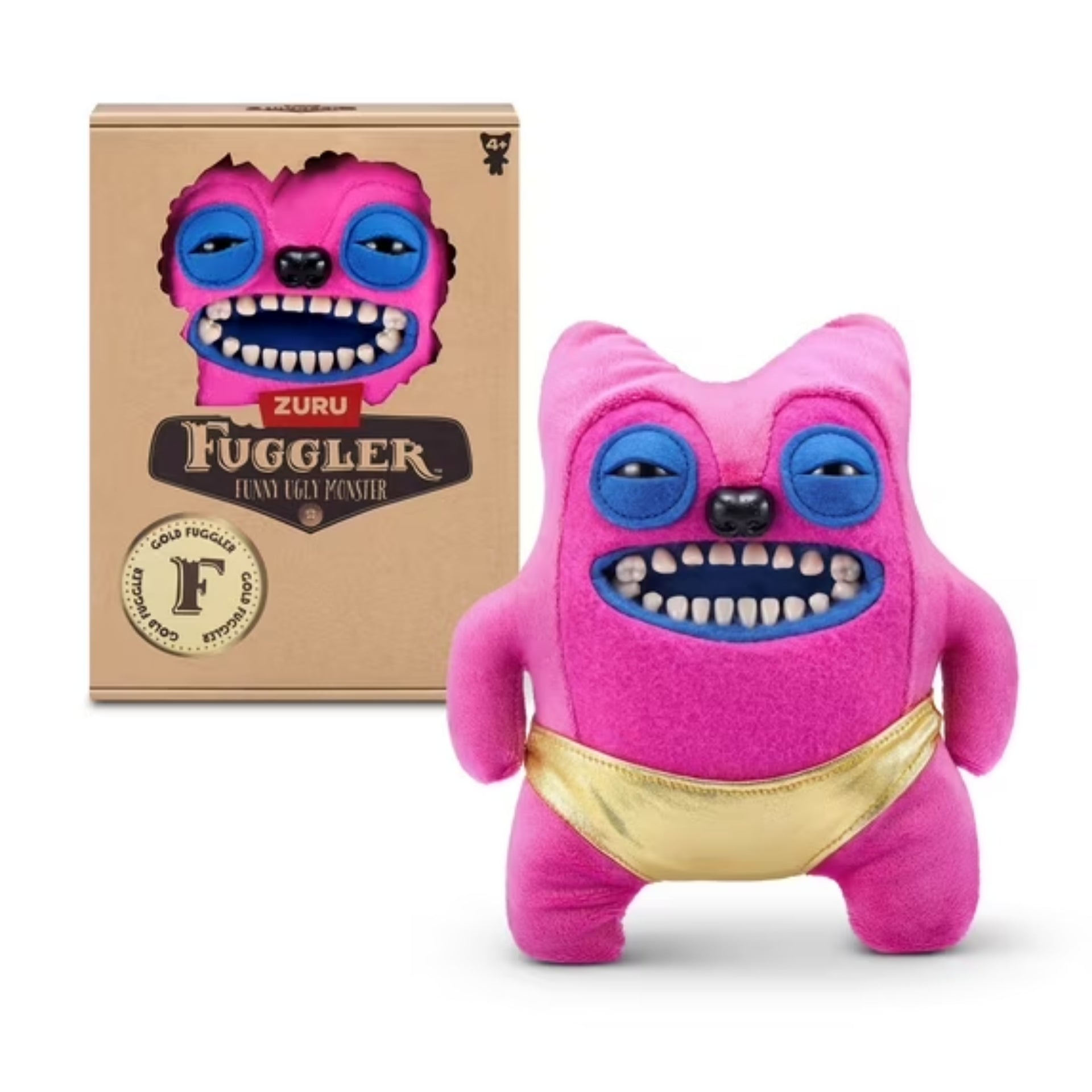 Zuru Fuggler Gold Fuggs Greedy Grinner Pink Funny Ugly Monster Plush Toy 9 Inch