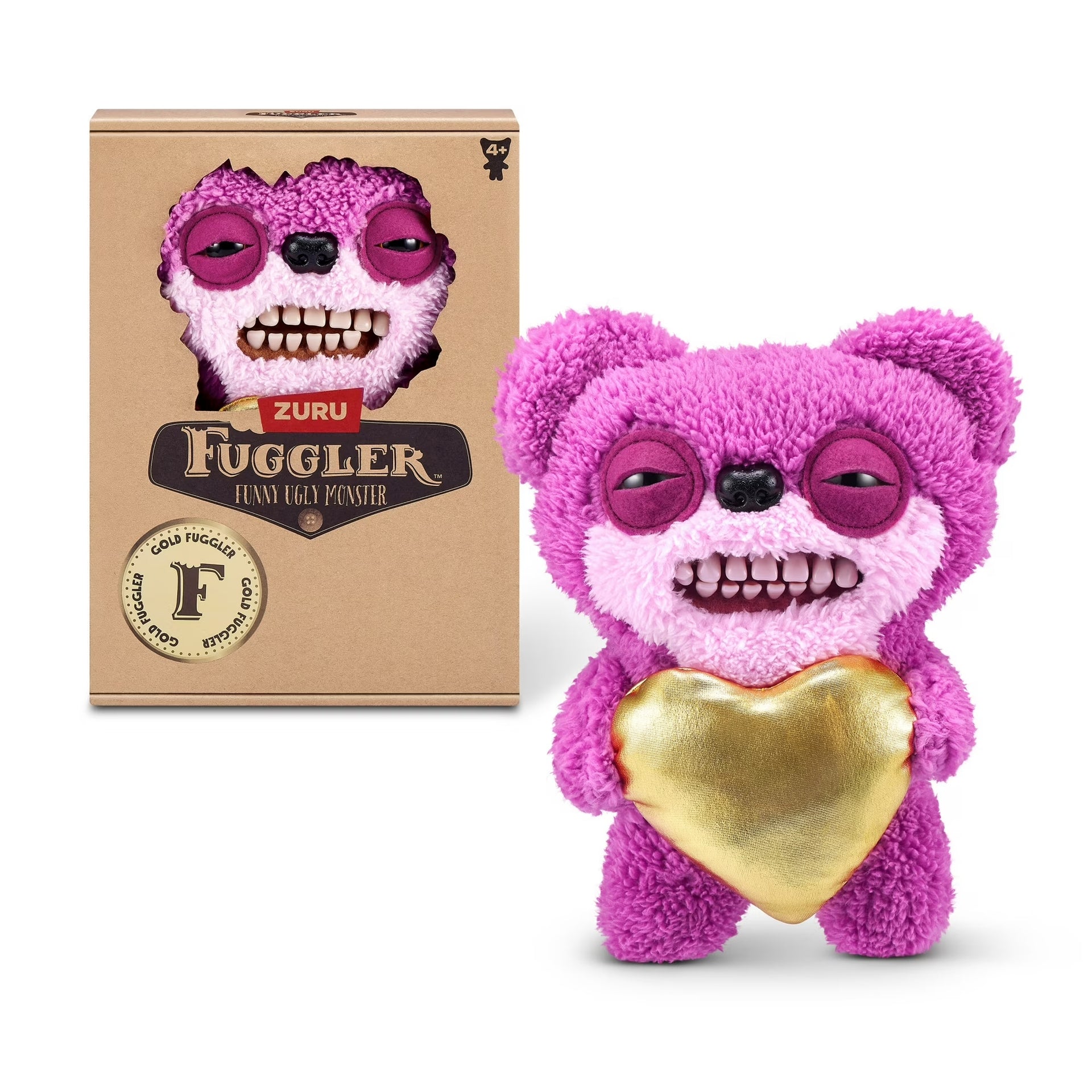 Zuru Fuggler Gold Fuggs Teddy Bear Nightmare Pink Funny Ugly Monster Plush Toy 9 Inch