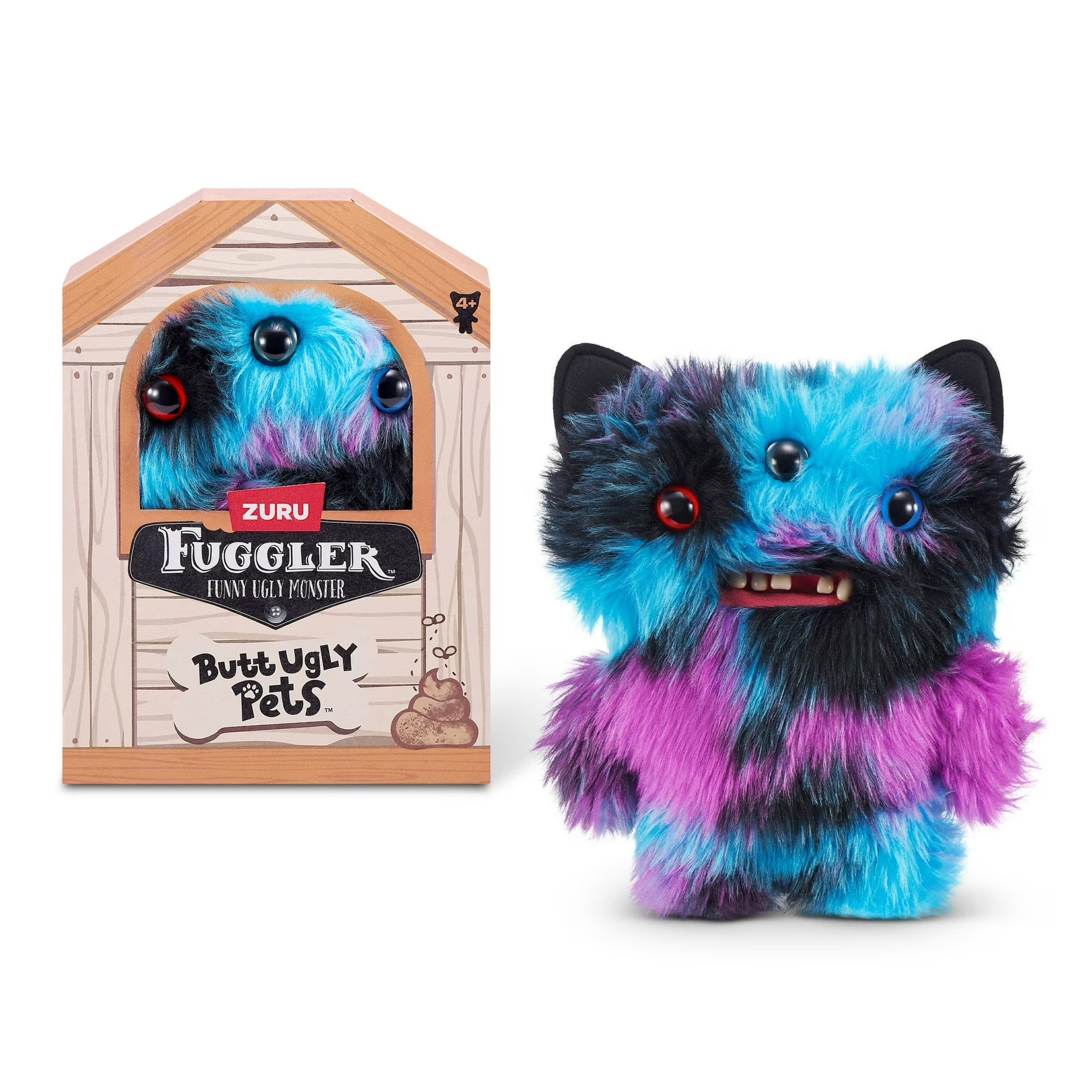 Zuru Fuggler Butt Ugly Pets Reek-O  Black Cat Blue Funny Ugly Monster Plush Toy 9 Inch
