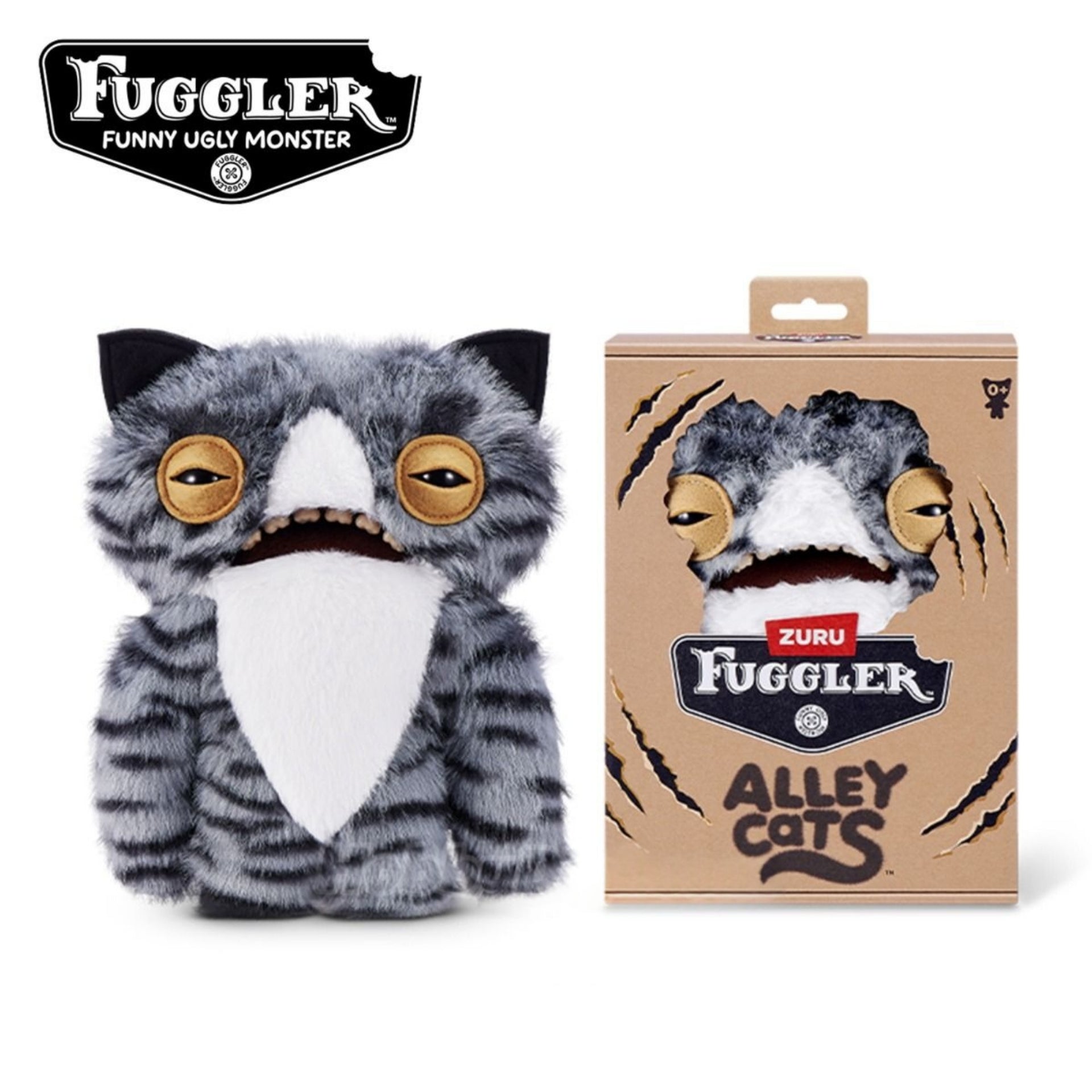 Zuru Fuggler Alley Cats Wide Eyed Cat Grey 9 Inch Plush Toy