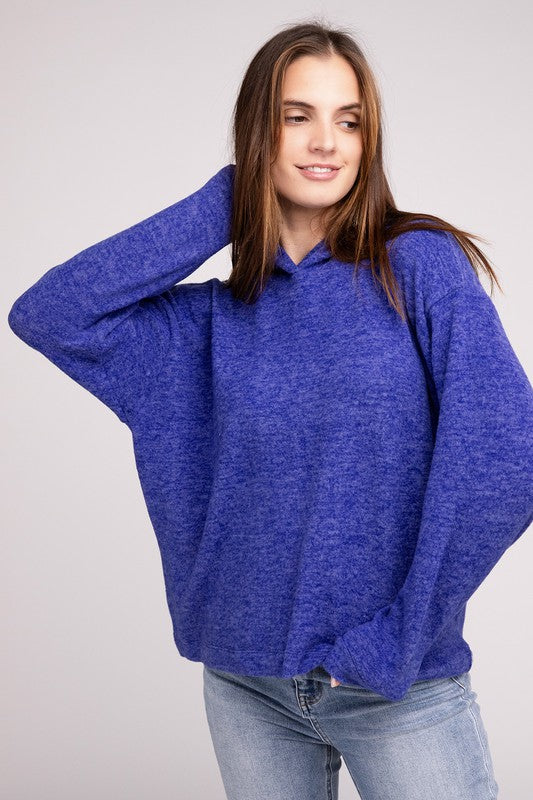 Hooded Brushed Melange Hacci Sweater