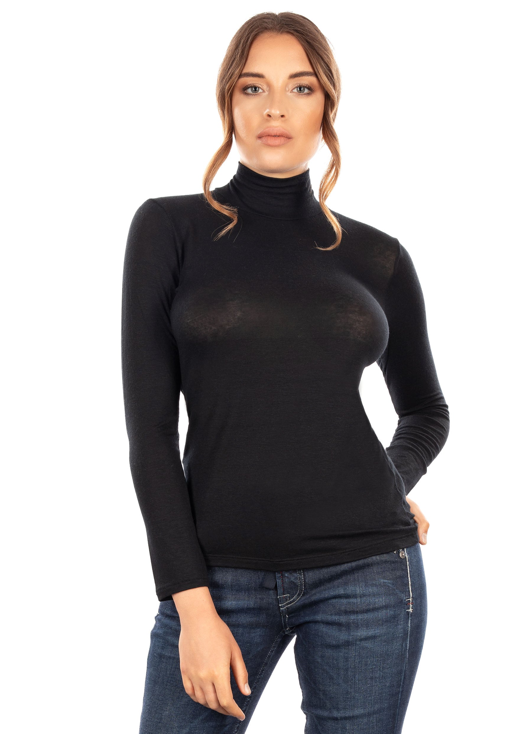 Exclusive Collections Women's Modal Cashmere Blend Mock Neck Long