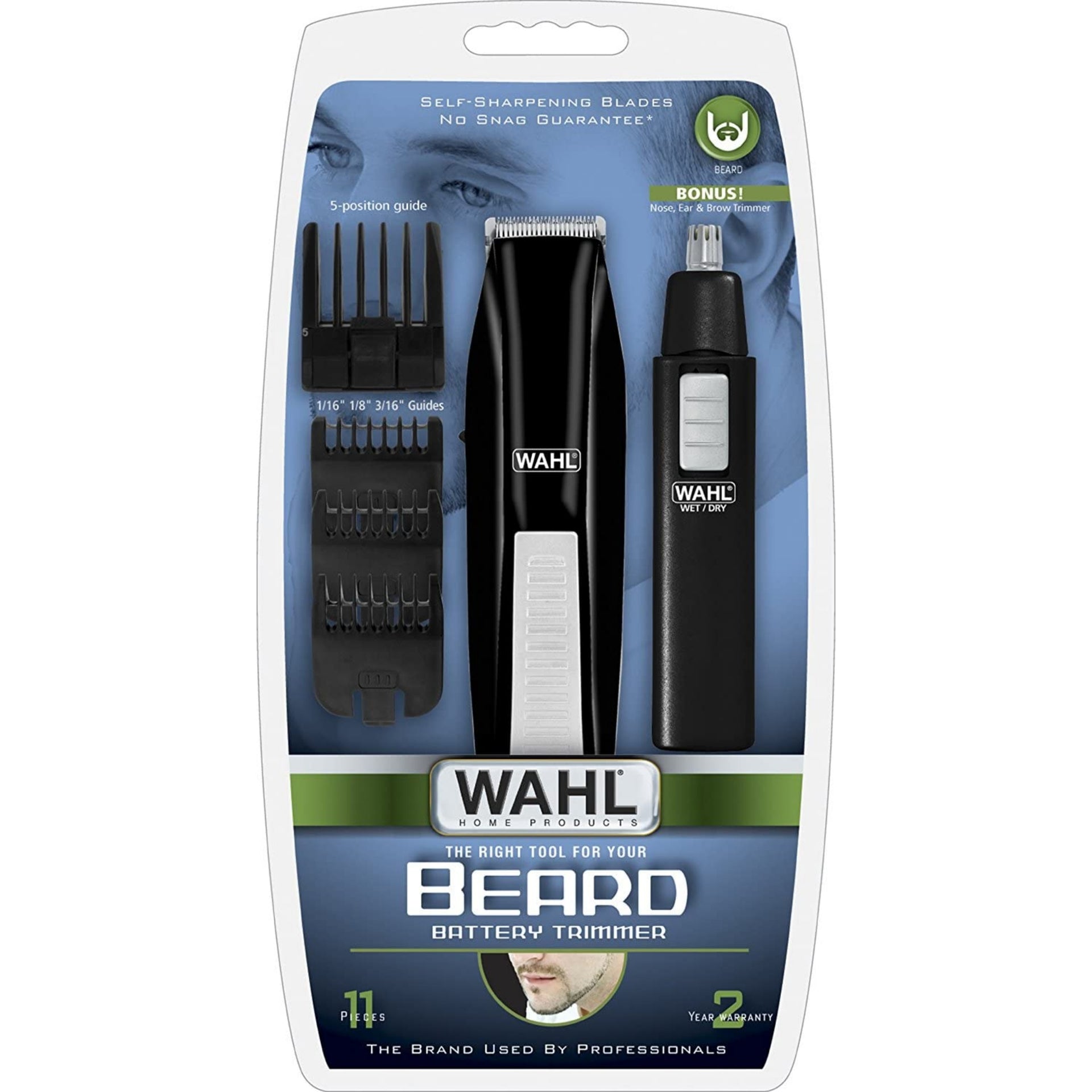 Wahl Cordless Beard Trimmer with Ear Nose and Brow Trimmer - Multi Purpose Grooming Kit - 5537-1801-MI