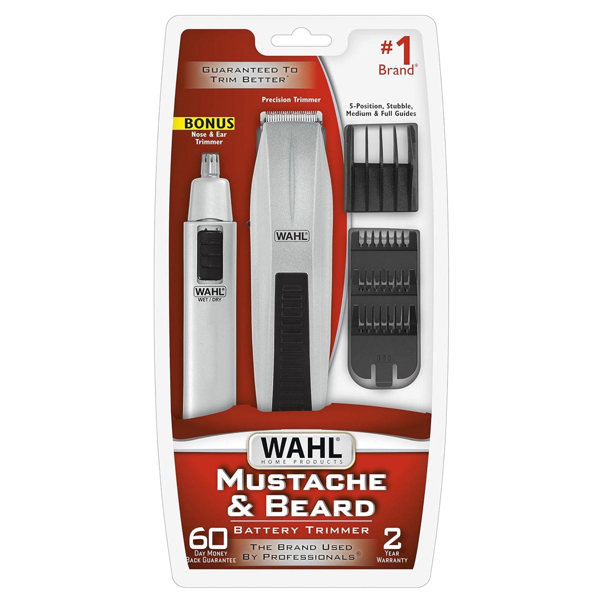 Wahl Beard Trimmer for Men - Battery Operated Grooming Set with Nose and Ear Trimmer - 5537-420-MI
