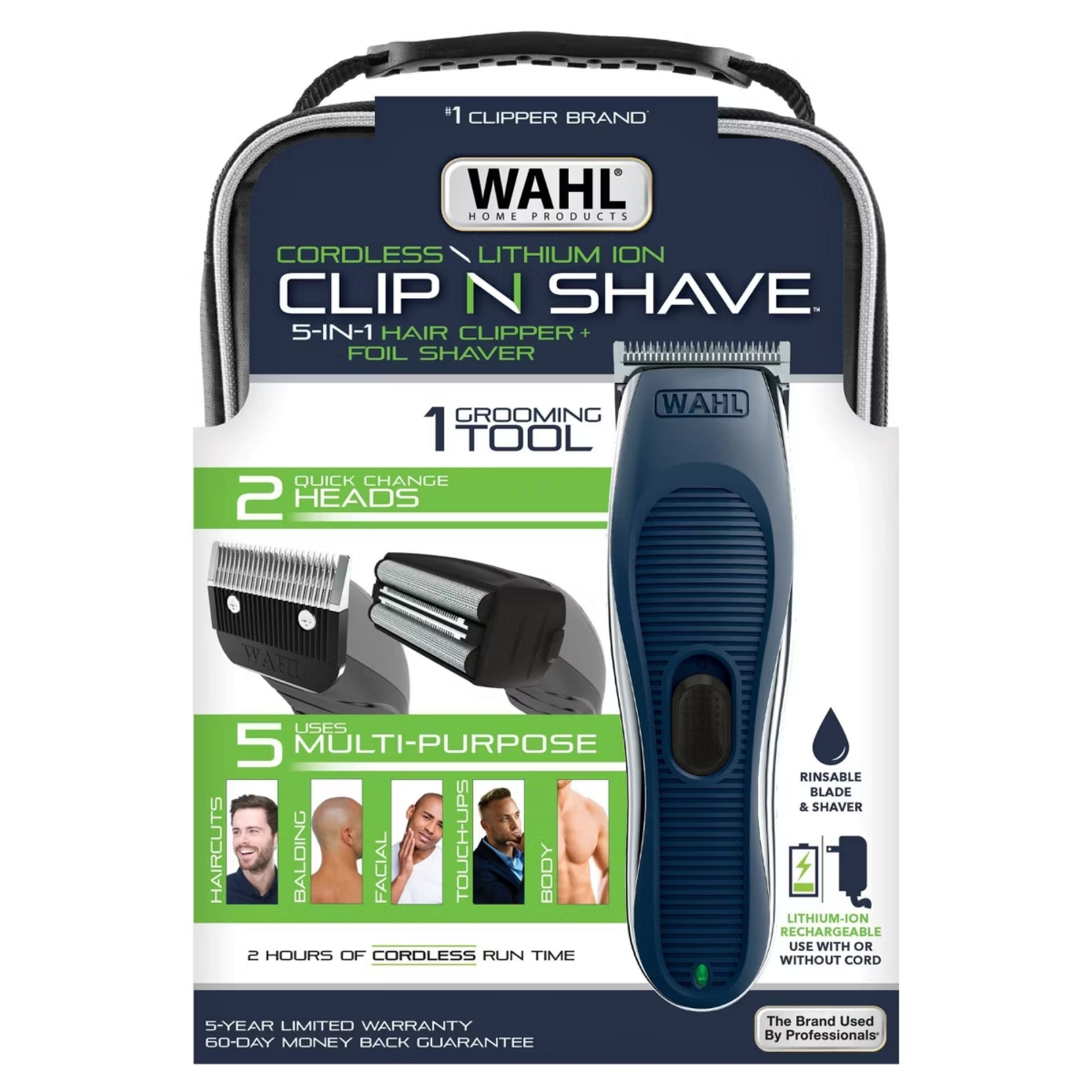 Wahl Clip N Shave Cordless Lithium Ion Grooming Kit - 2 in 1 Clipper and Shaver - 79486-MI