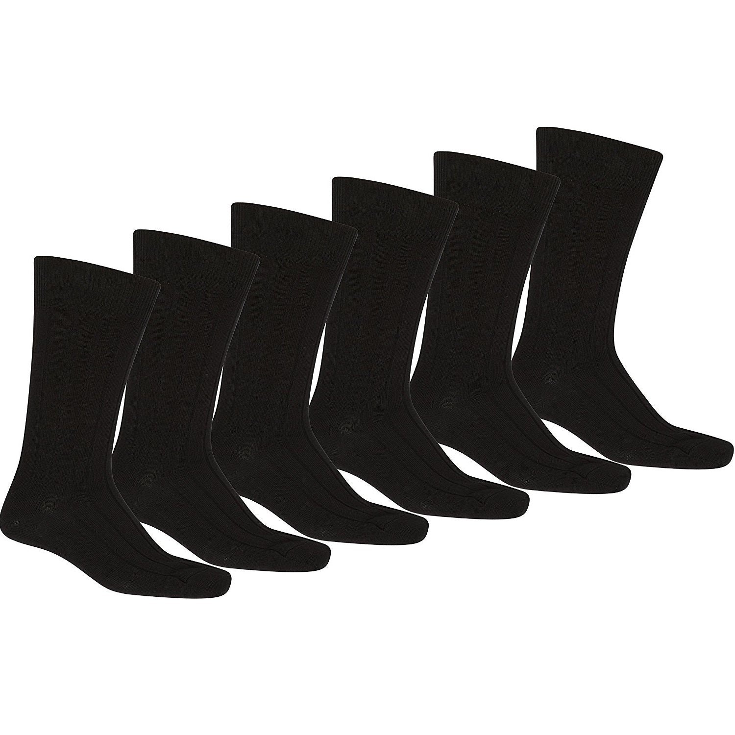 6 Pair Black Solid Dress Socks Classic Style & Comfort (Black, 9-11)