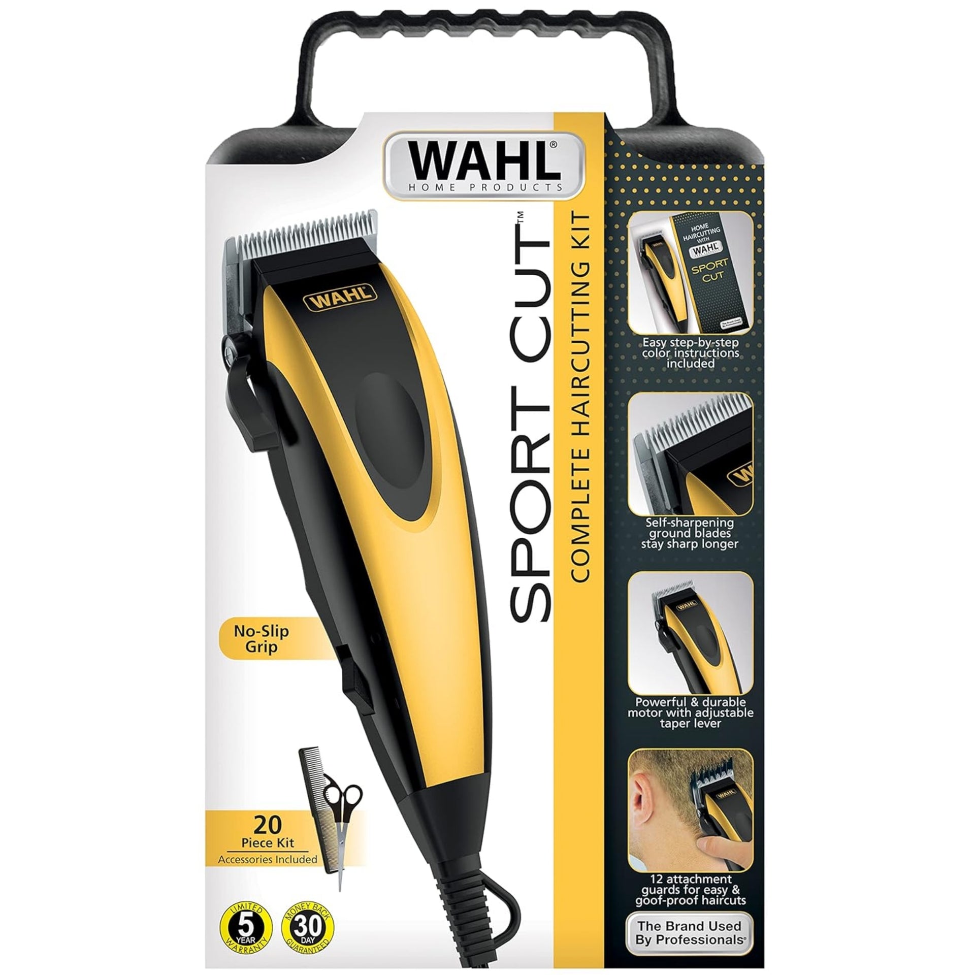 Wahl 20 Piece Combo Sport Cut Hair Clipper Kit - No Slip Grip Haircutting Set - 9243-6901-MI