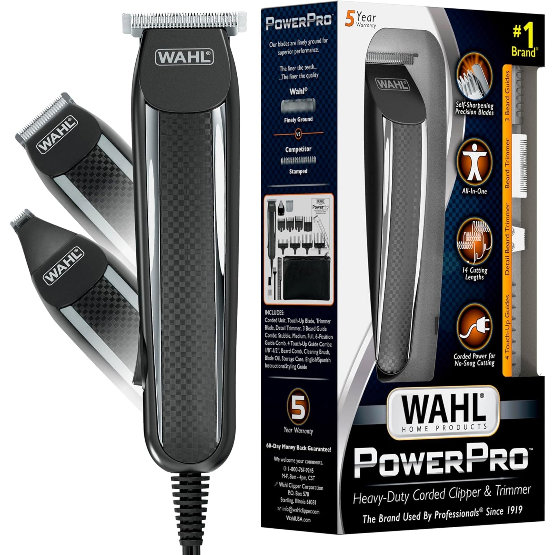 Wahl PowerPro Corded Detailer Trimmer Kit - Multi Purpose Grooming Tool - 9686-MI
