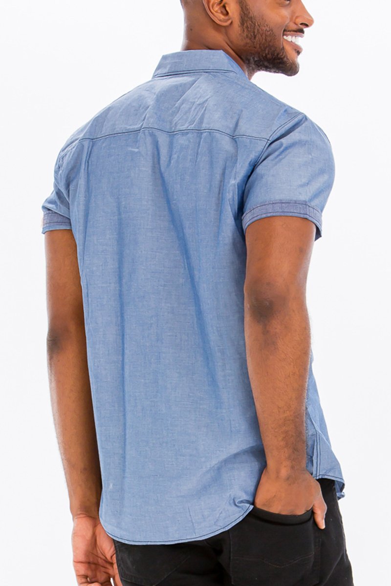 OUTLINE STITCH SHORT SLEEVE BUTTON DOWN SHIRT