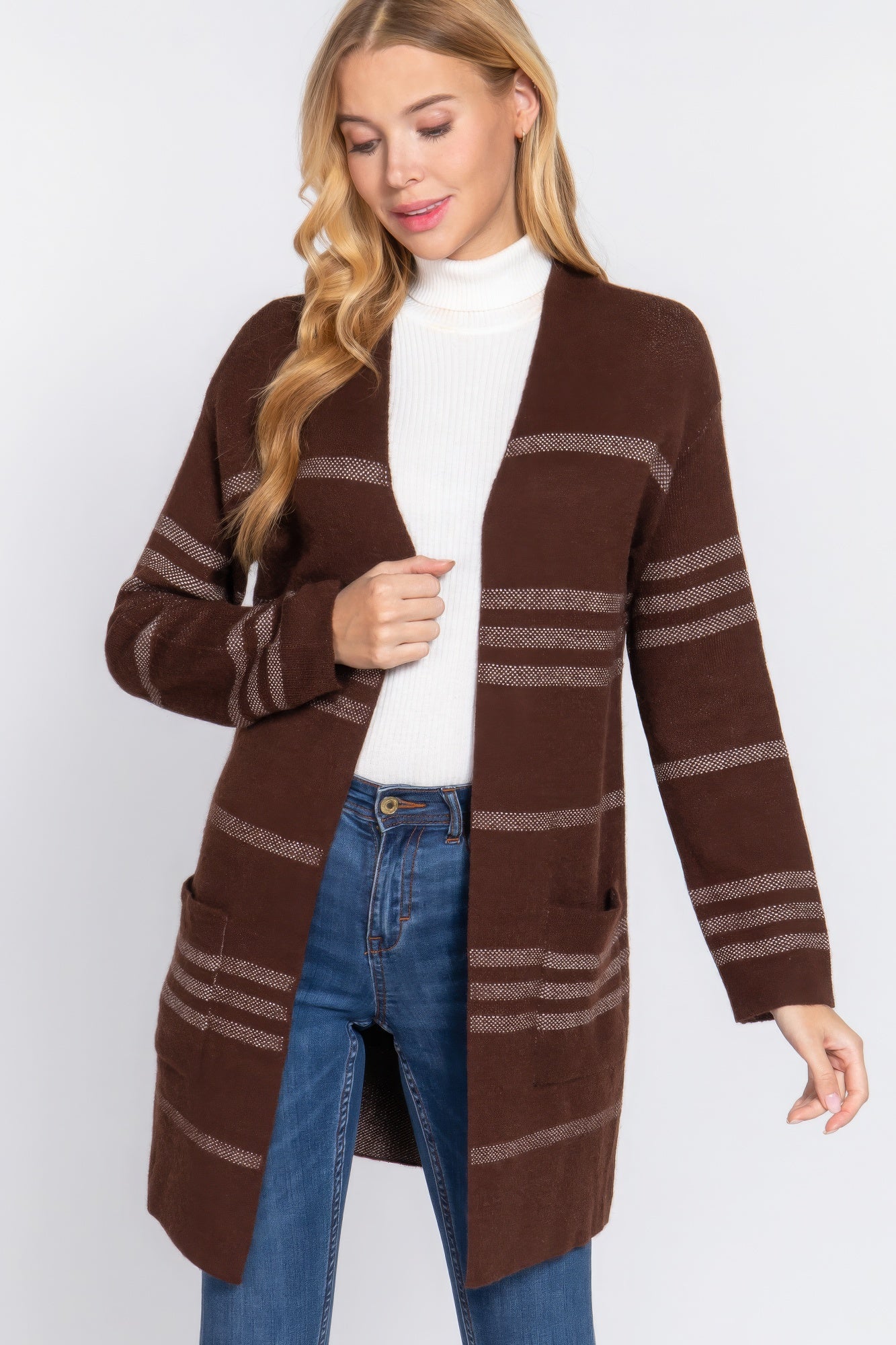 Dolman Slv Stripe Open Sweater Cardigan