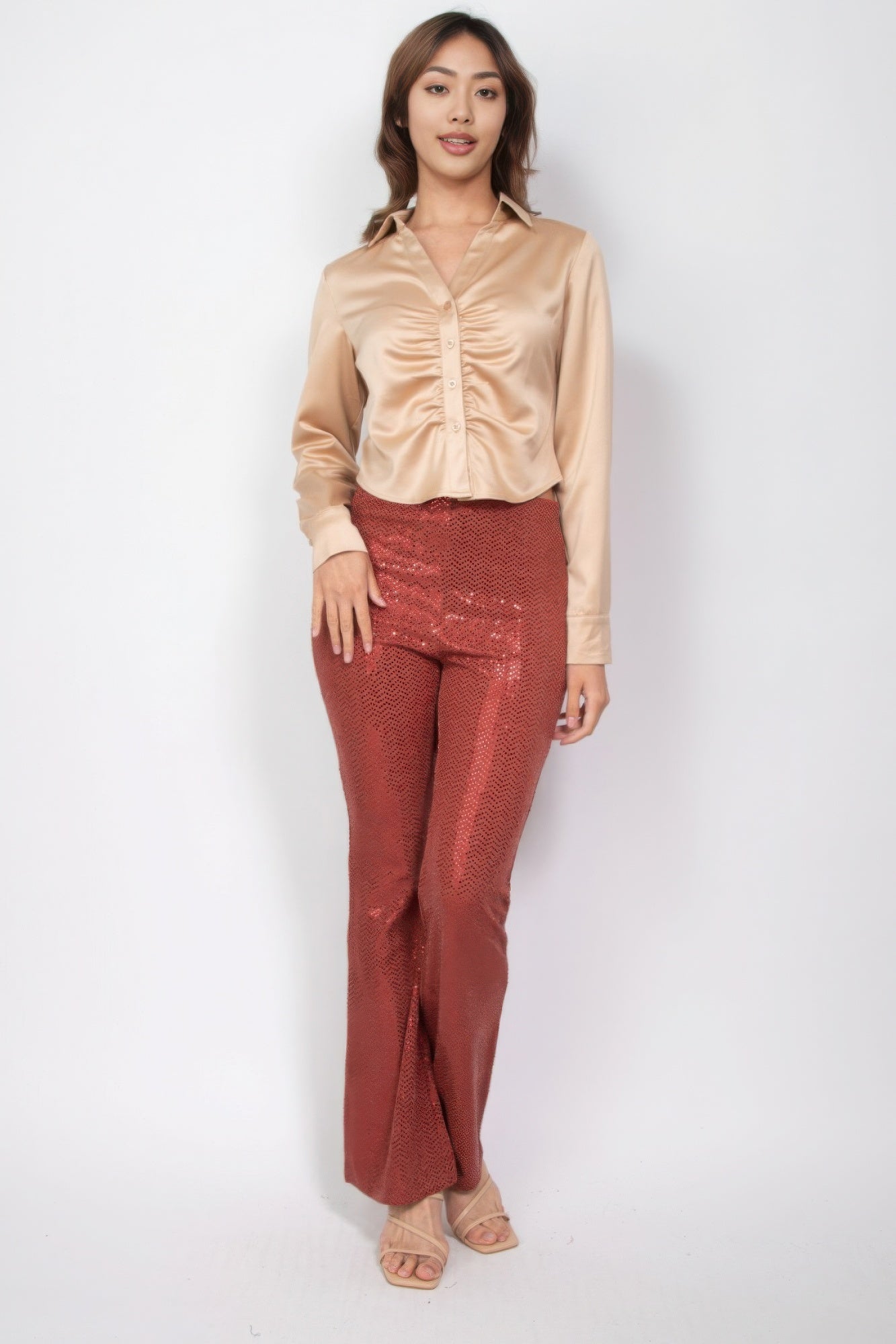 Sequined Fit & Flare Midrise Pants