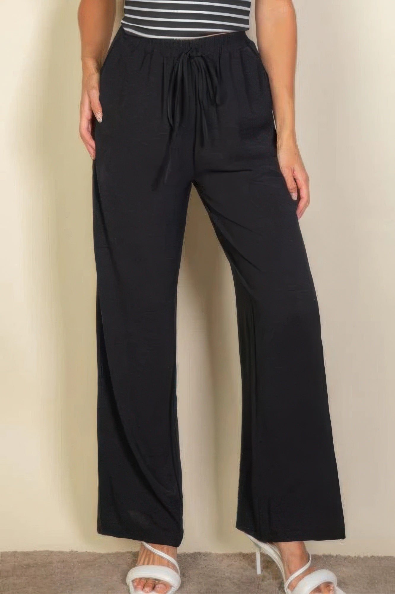 Drawstring Waist Wide Leg Minimalist Pants