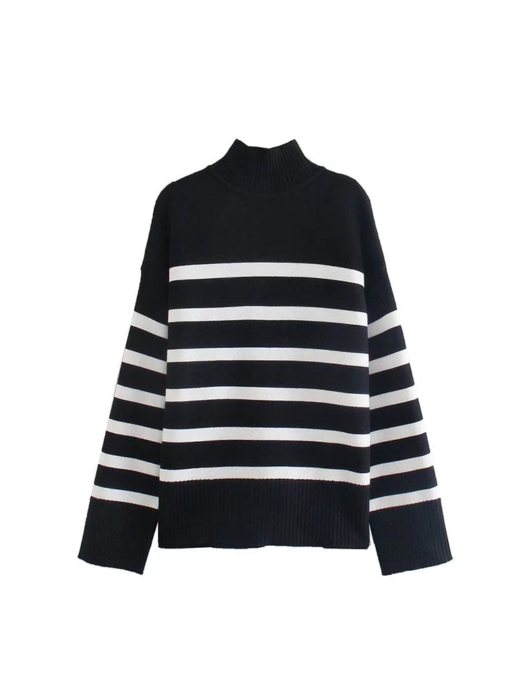 Black and White Striped Knitted Sweater