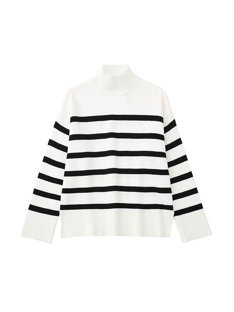 Black and White Striped Knitted Sweater