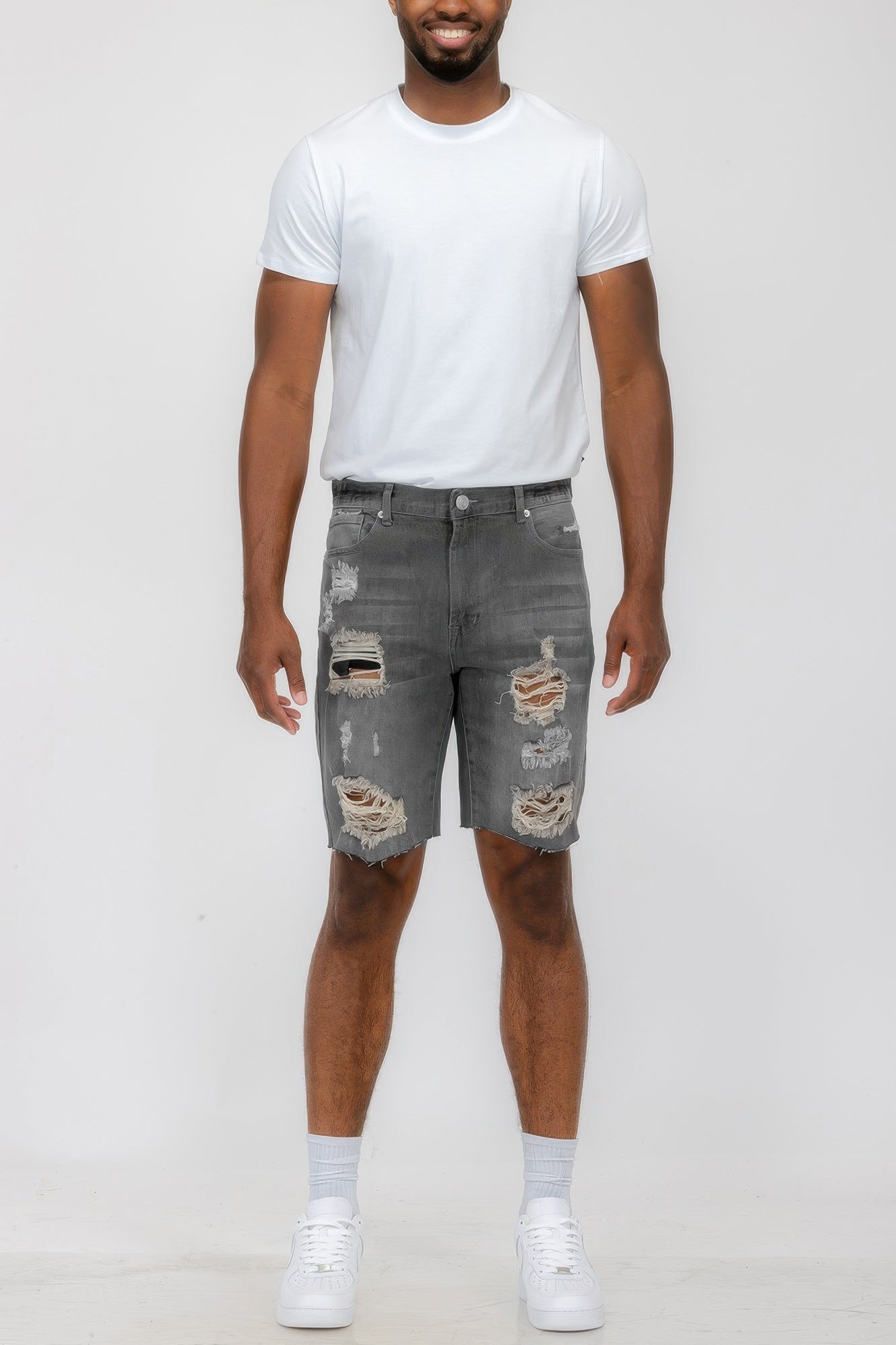 Distressed Stretch Denim Shorts