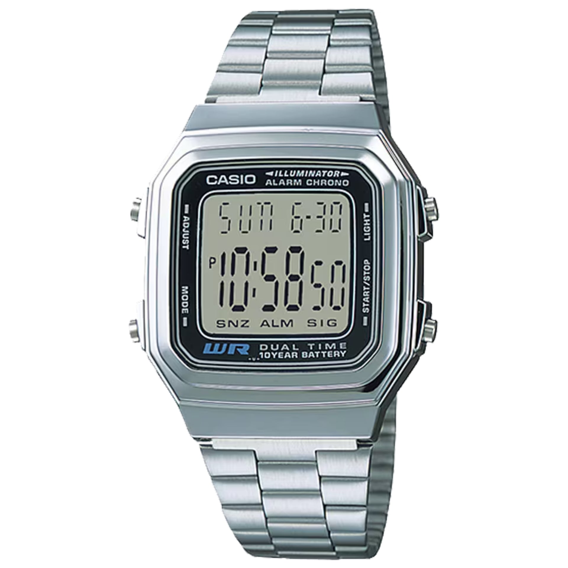 Casio Men's Vintage Digital Watch with Silver Band - A-178WA-1
