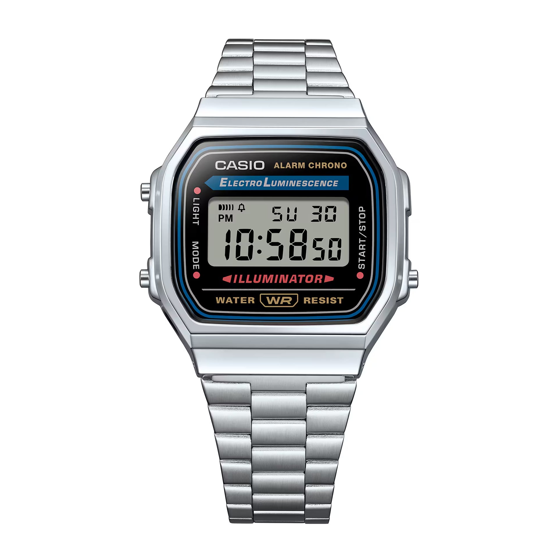 Casio Digital Watch with Illuminator Display and Stainless Steel Bracelet - A168W-1