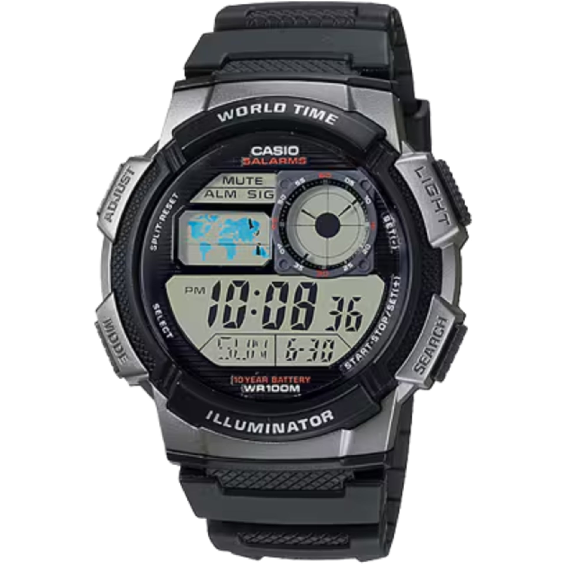 Casio Men’s World Time Digital Watch with Black and Silver Dial - AE-1000W-1BVCF