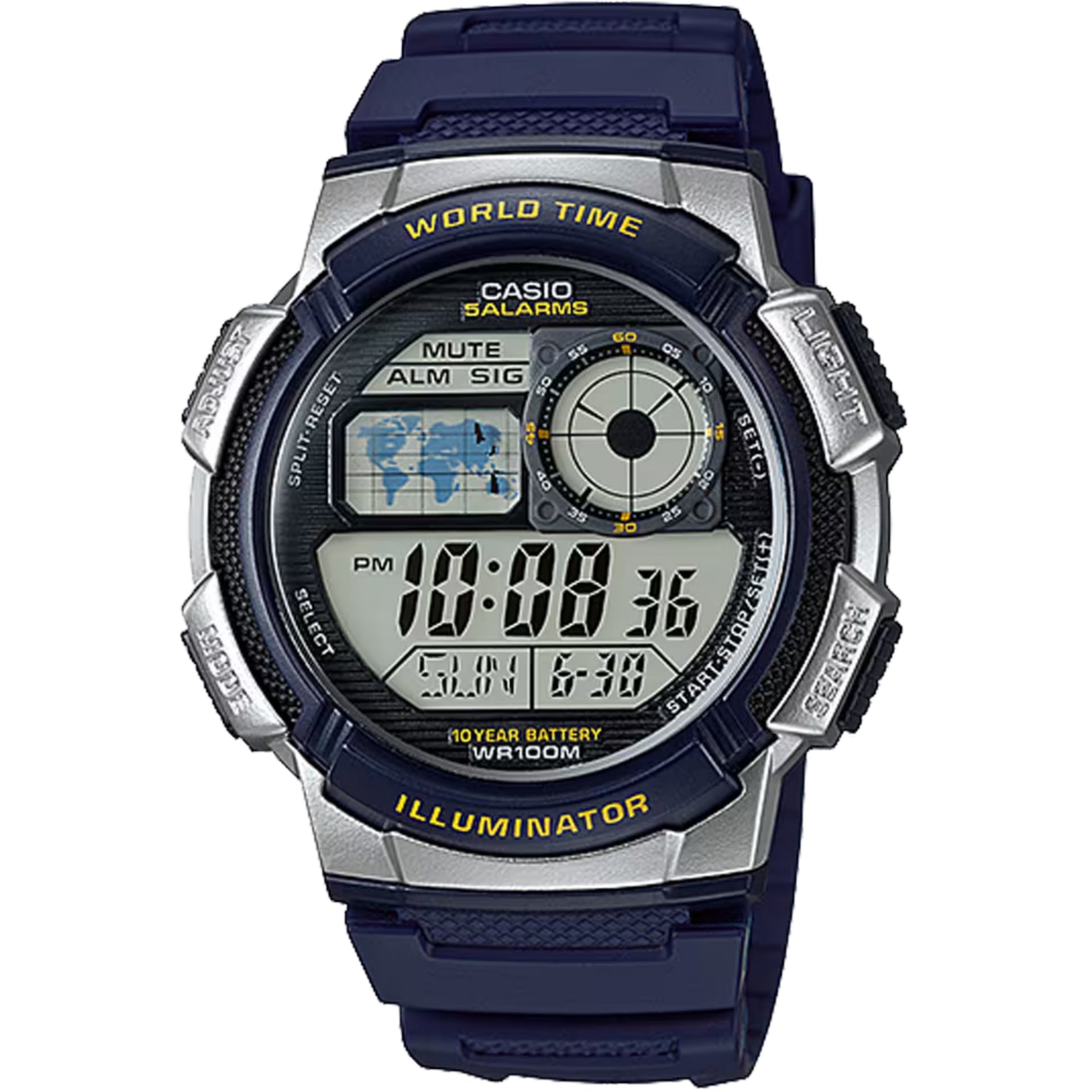 Casio Men’s World Time Blue Resin Digital Watch - AE-1000W-2A2VCF
