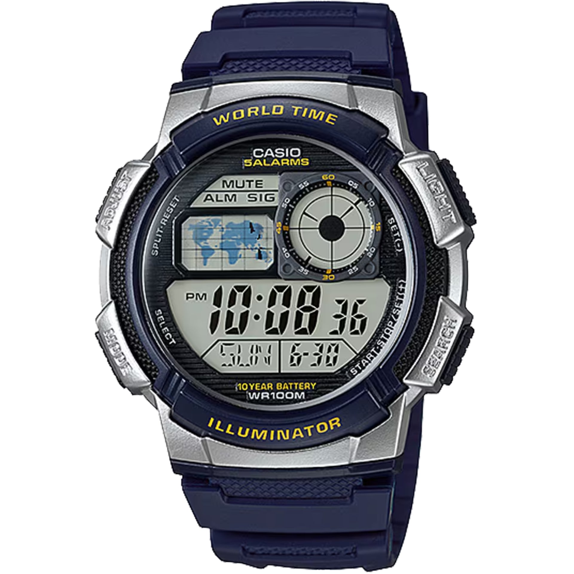 Casio Men’s World Time Blue Resin Digital Watch - AE-1000W-2AVCF