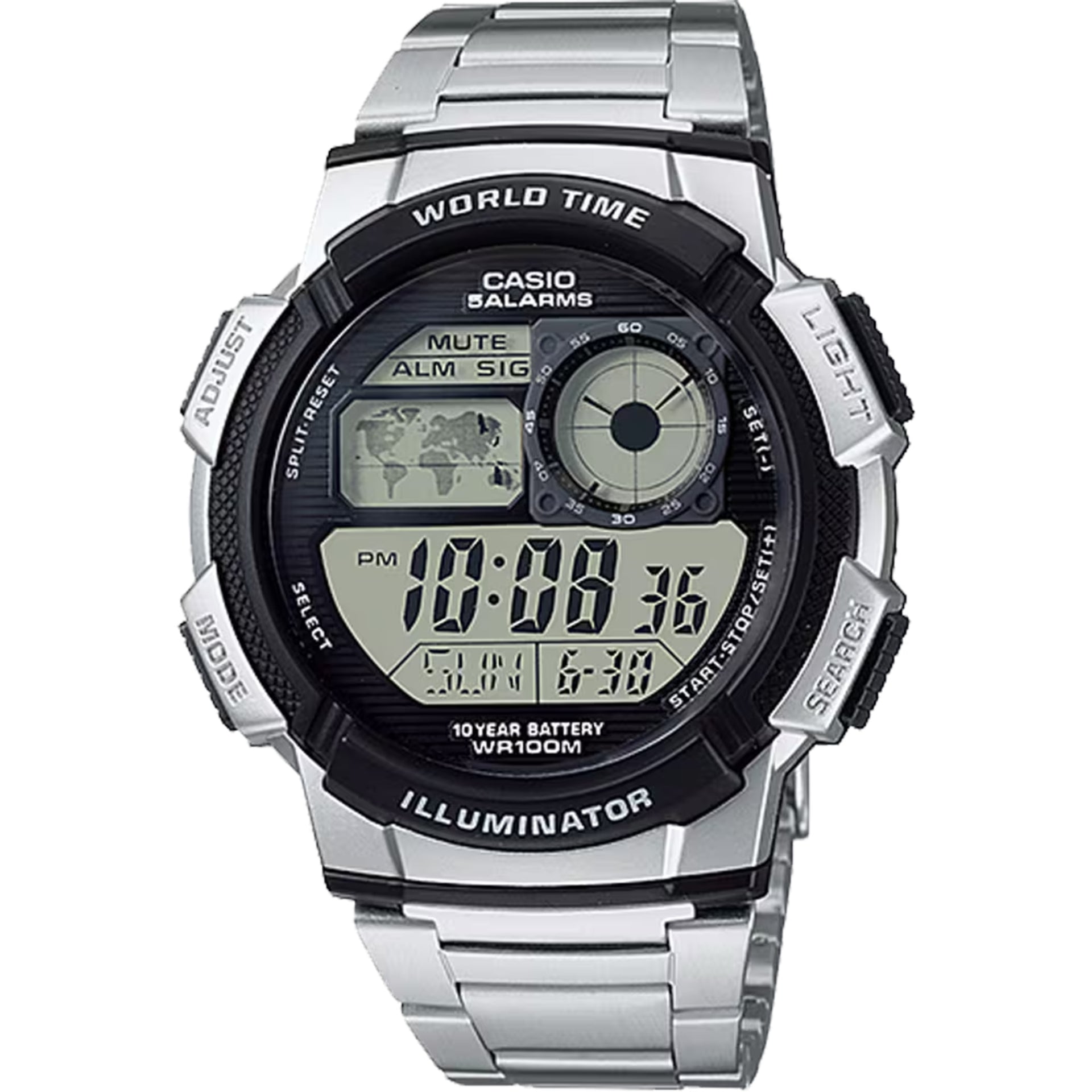 Casio Men’s World Time Digital Stainless Steel Watch with Black Dial - AE-1000WD-1AVCF