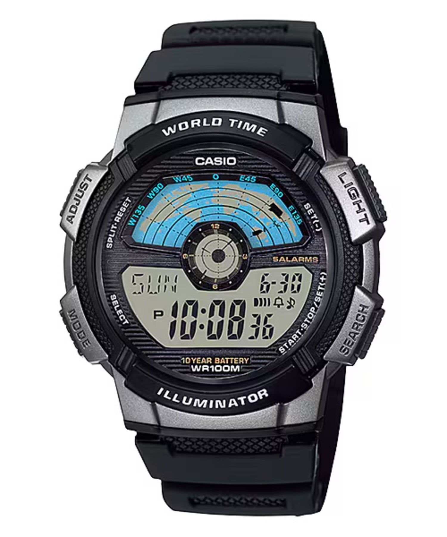 Casio MenÕs Digital World Time Watch with Black Band Ð AE-1100W-1AV