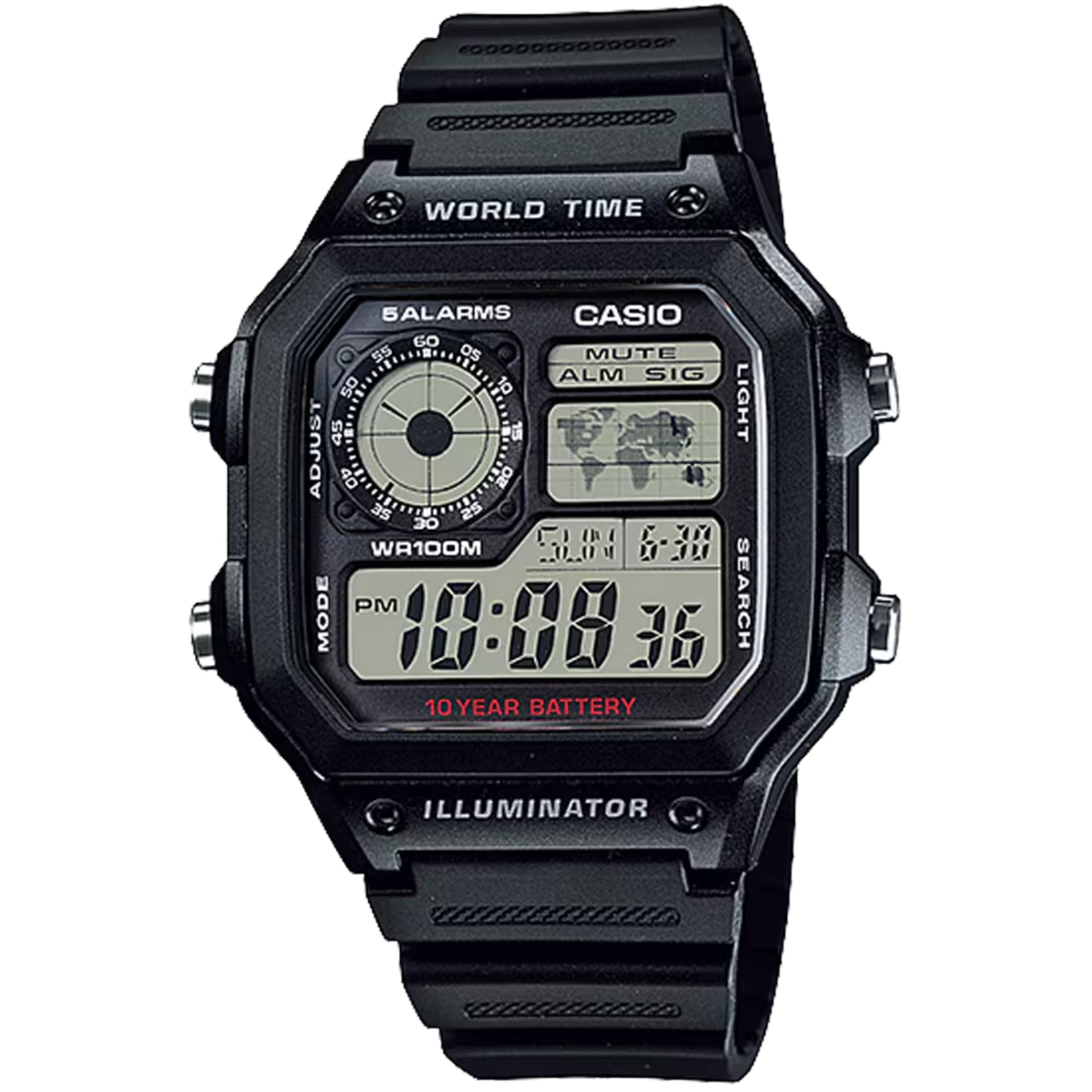 Casio Men's World Time Digital Resin Strap Watch Black - AE-1200WH-1AVCF