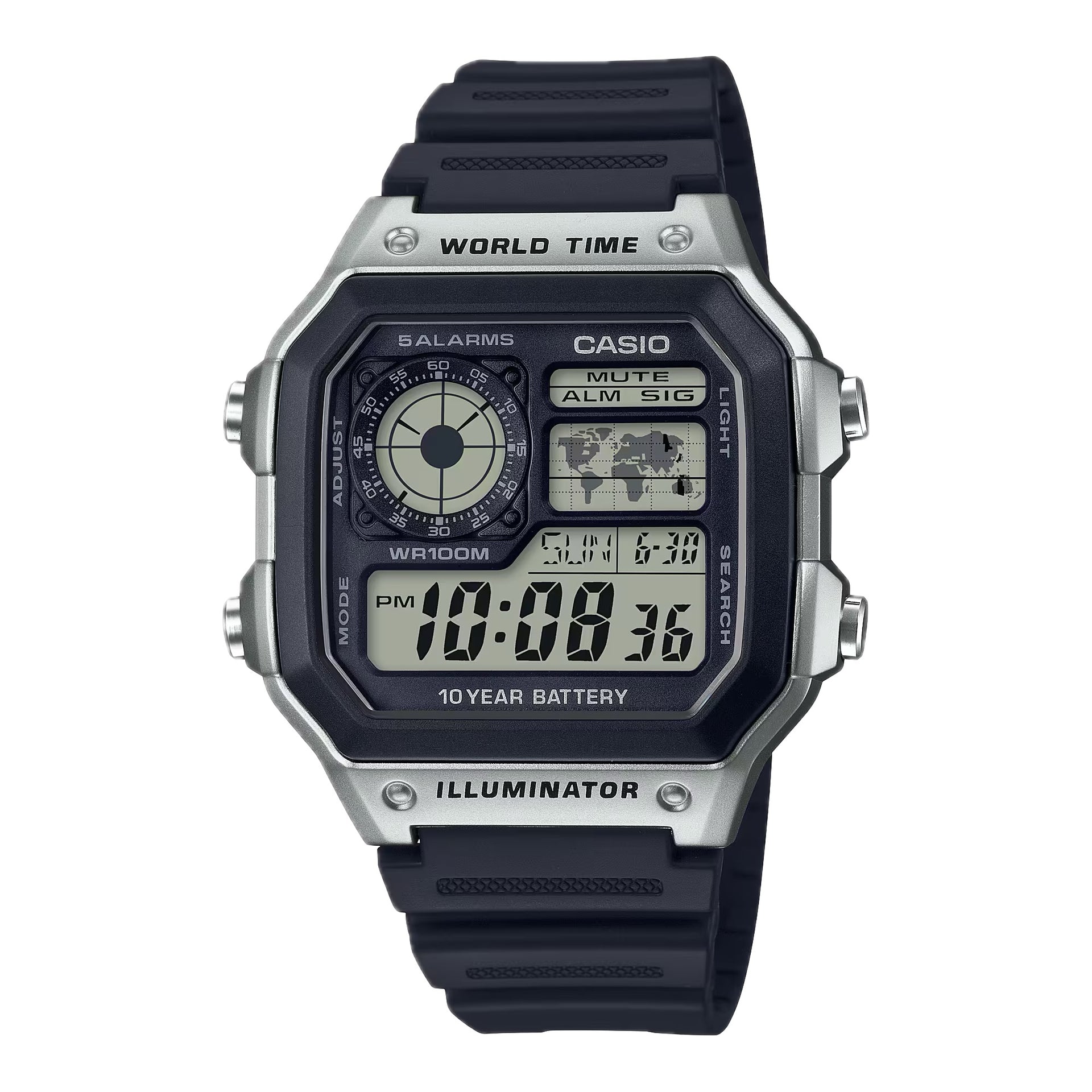 Casio MenÕs Multifunction Digital Watch with Black Dial - AE-1200WH-1CV