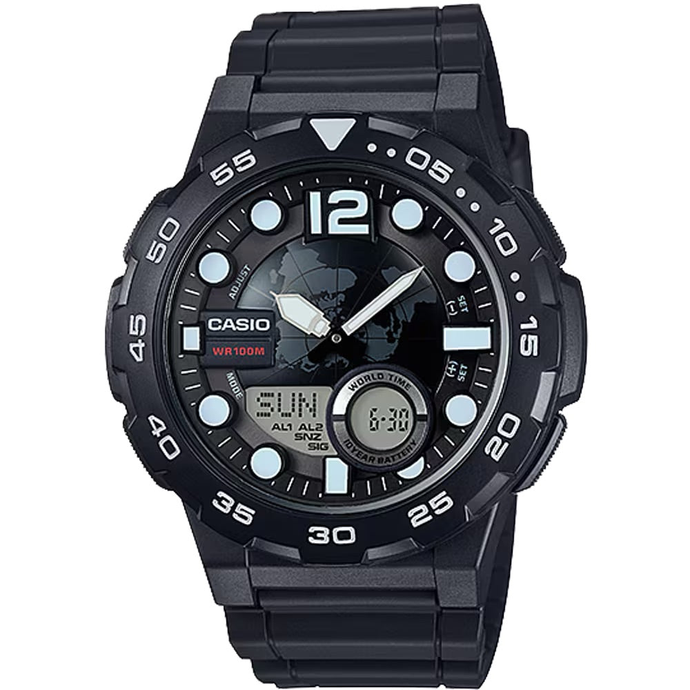 Casio MenÕs Analog-Digital Watch with Black Dial - AEQ-100W-1AV