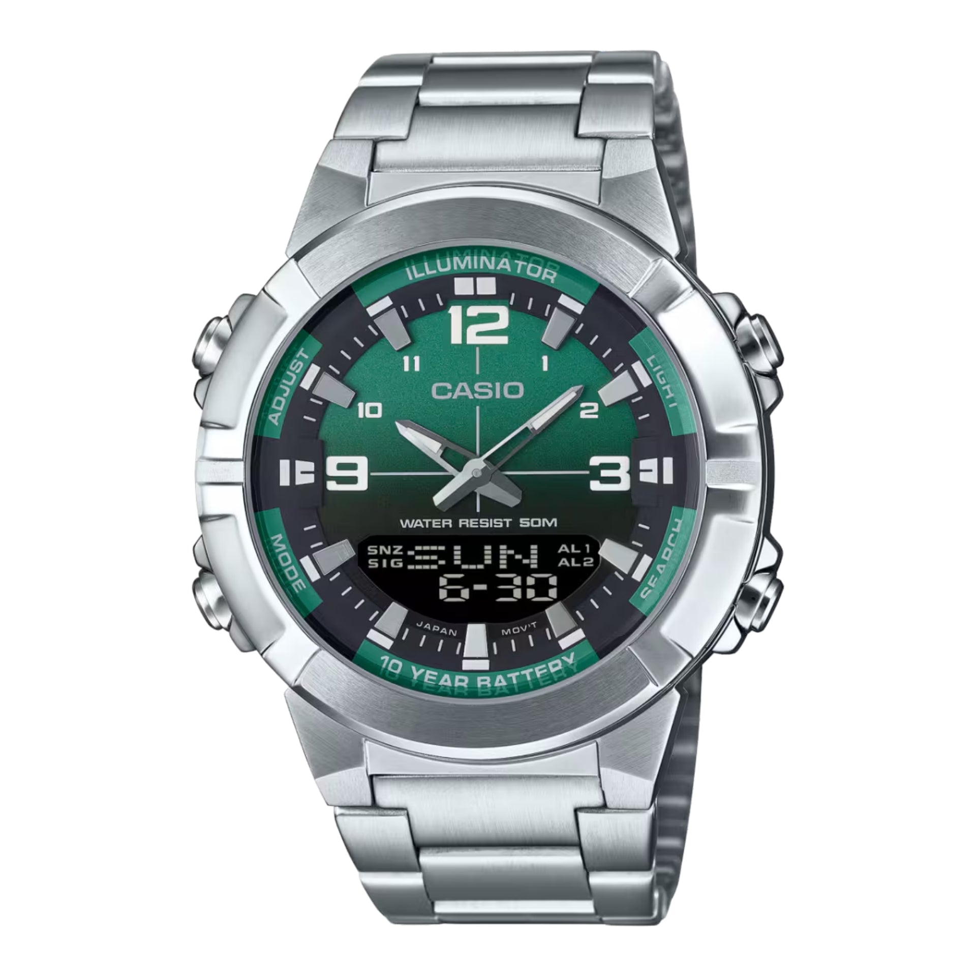 Casio Men's Green Dial Analog Watch Stainless Steel Bracelet - AMW-870DA-3AVDF