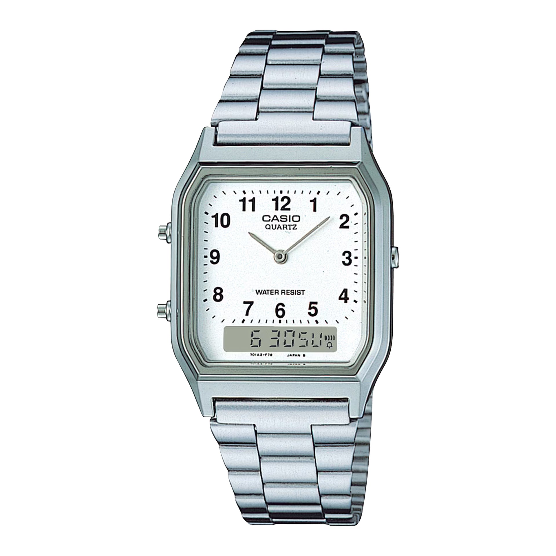 Casio MenÕs Silver Analog Digital Watch White Dial Steel Bracelet - AQ-230A-7B