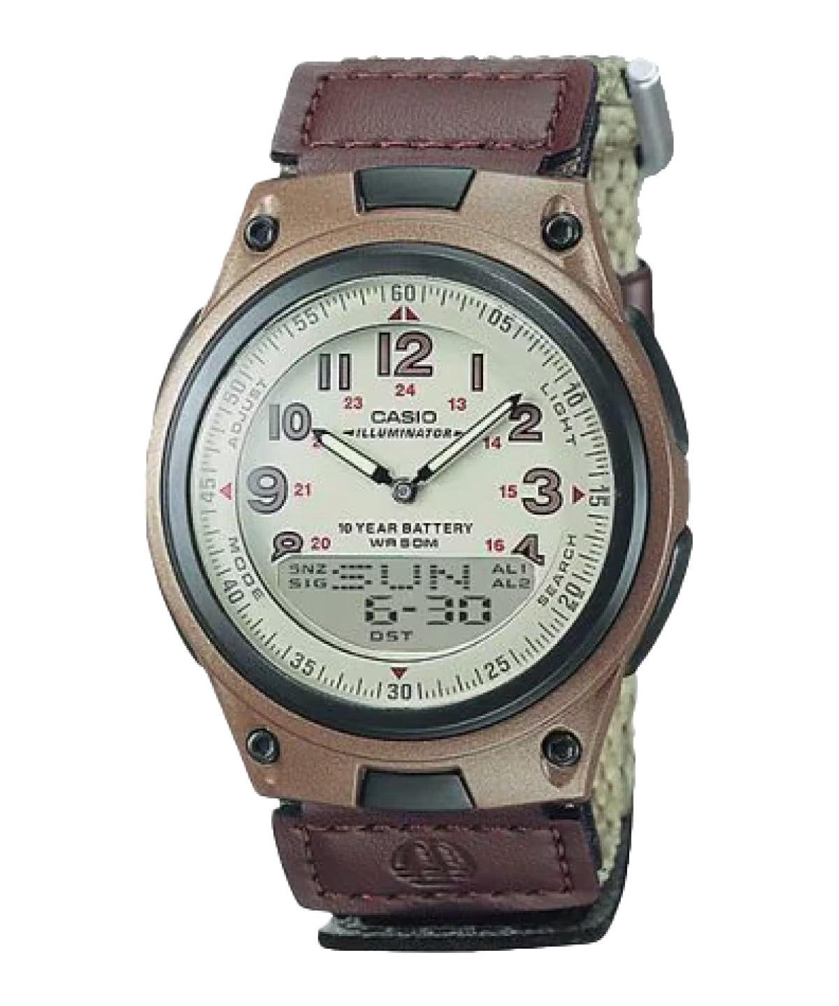 Casio Men's Analog-Digital Sport Watch with Brown Fabric Band - AW-80V-5BV