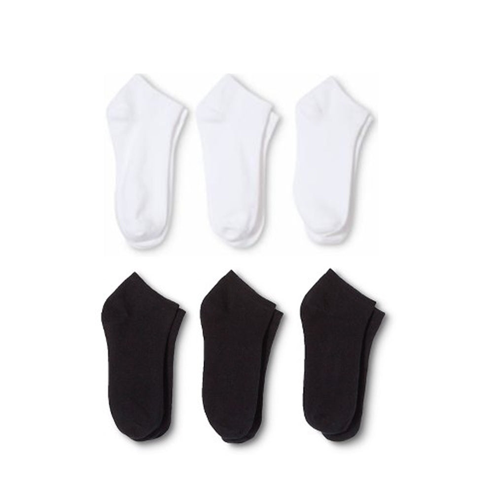 6 Pair Cotton Ankle Socks Breathable Soft and Durable (Black & White, 9 - 11)