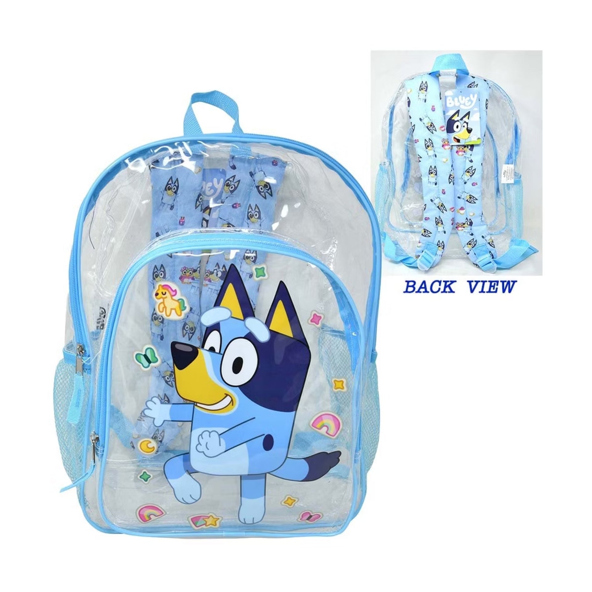 Bluey 16 Inch Clear Kids Backpack with 2 Side Mesh Pockets