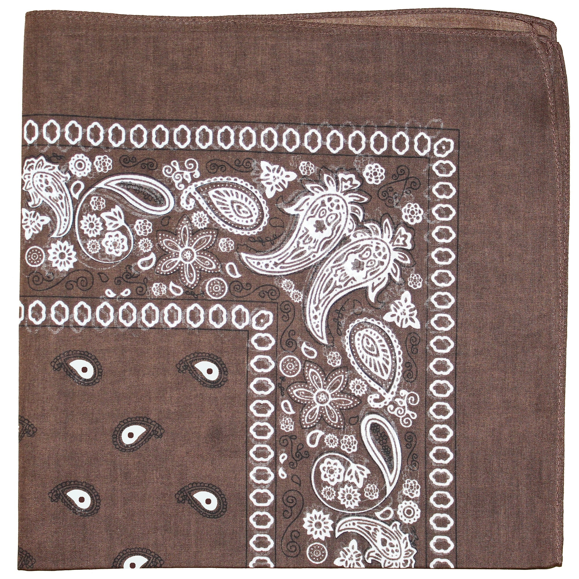 10 Pack Paisley 100% Cotton Double Sided Bandana, 22 inches (Brown)