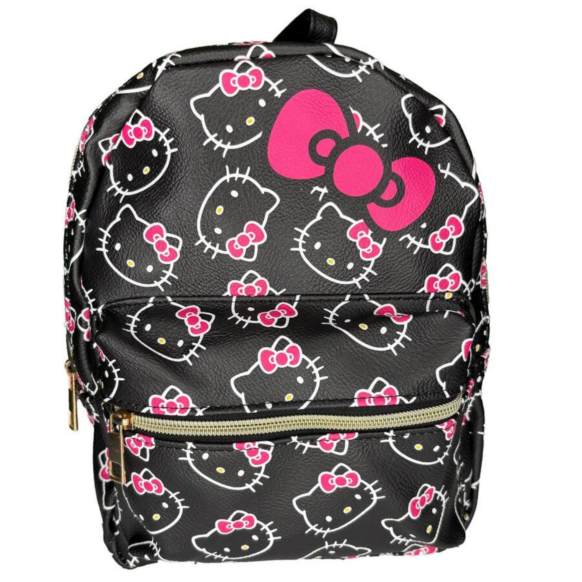 Hello Kitty Mini PU Backpack Black Heads with Pink Bow