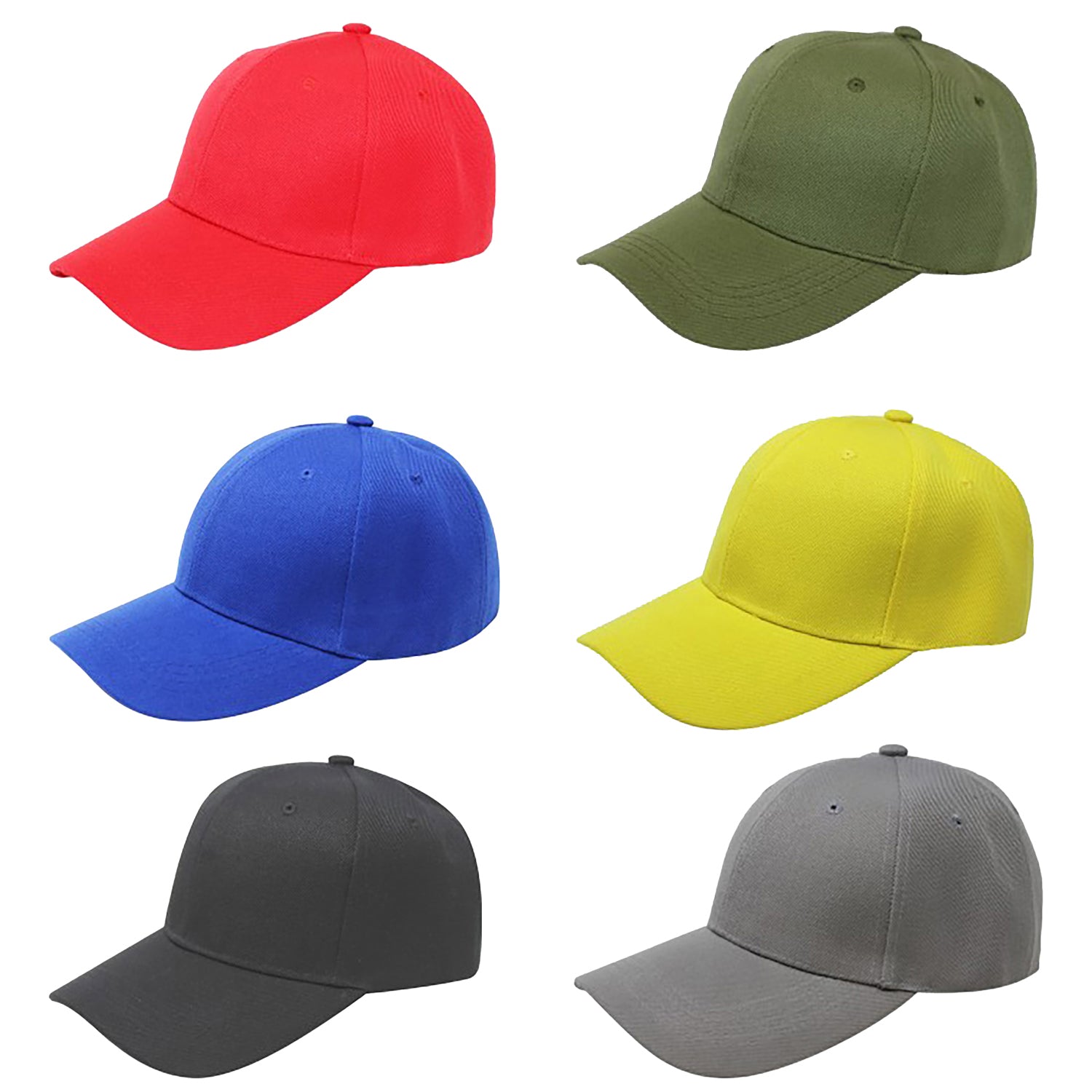 Pack of 6 Plain Baseball Caps Adjustable Casual Style (Mix)