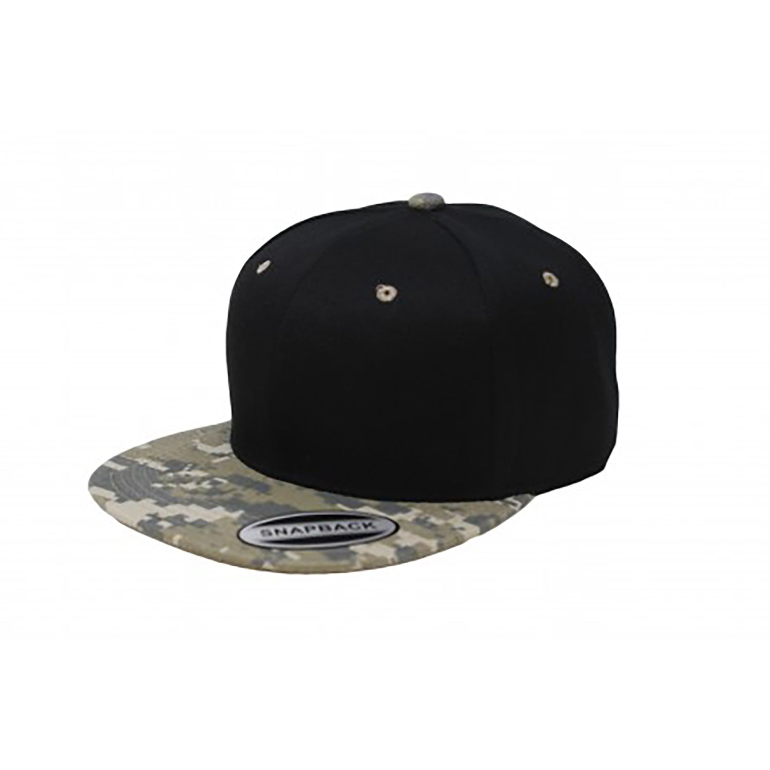 6 Pack Snapback Cap Hats Flat Brim Adjustable (Black & Camo)