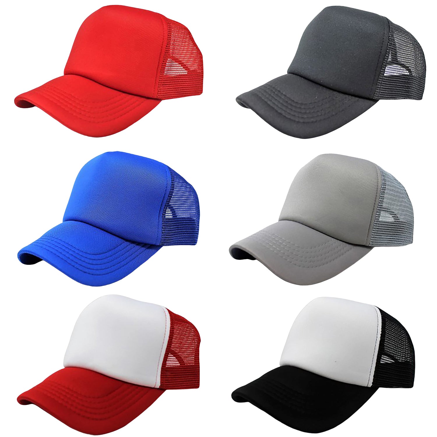 Pack of 6 Adjustable Trucker Hat Caps (Mix)