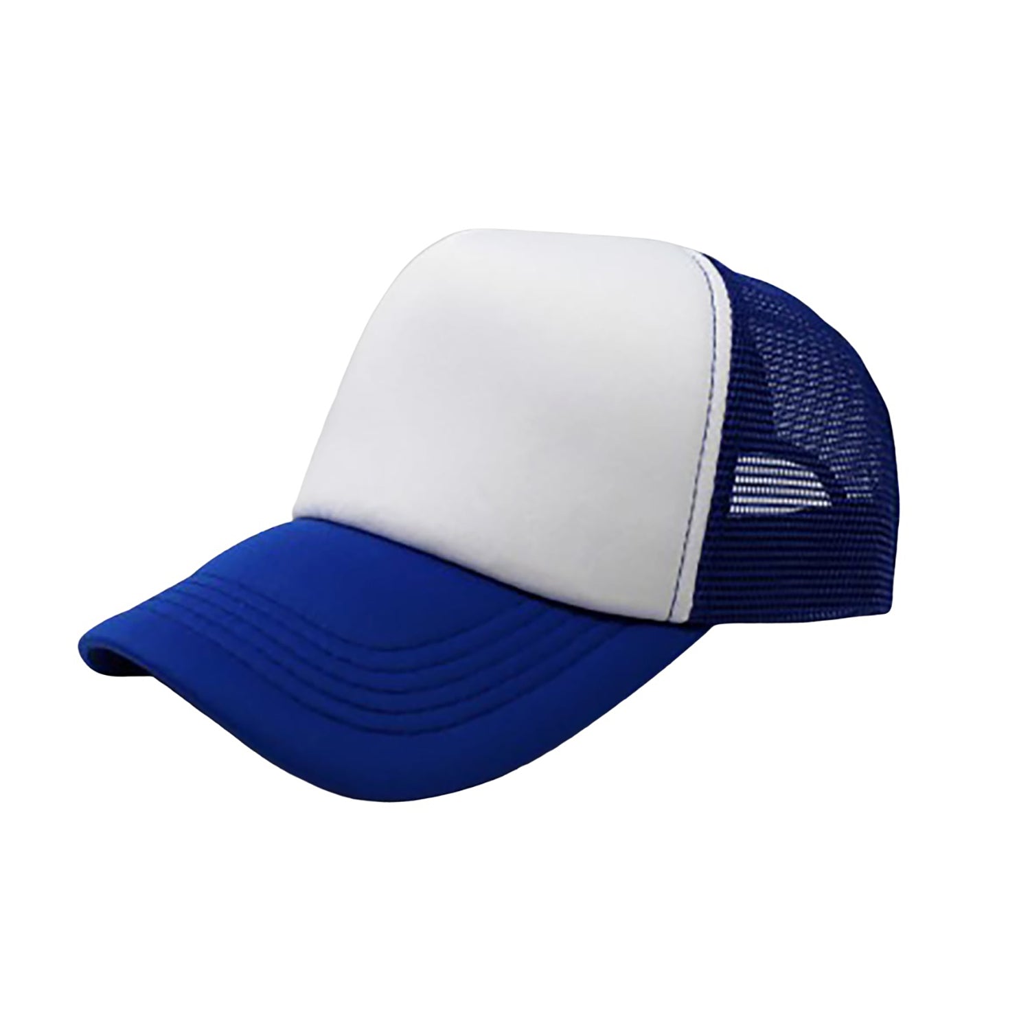 Pack of 6 Adjustable Trucker Hat Caps (White & Blue)