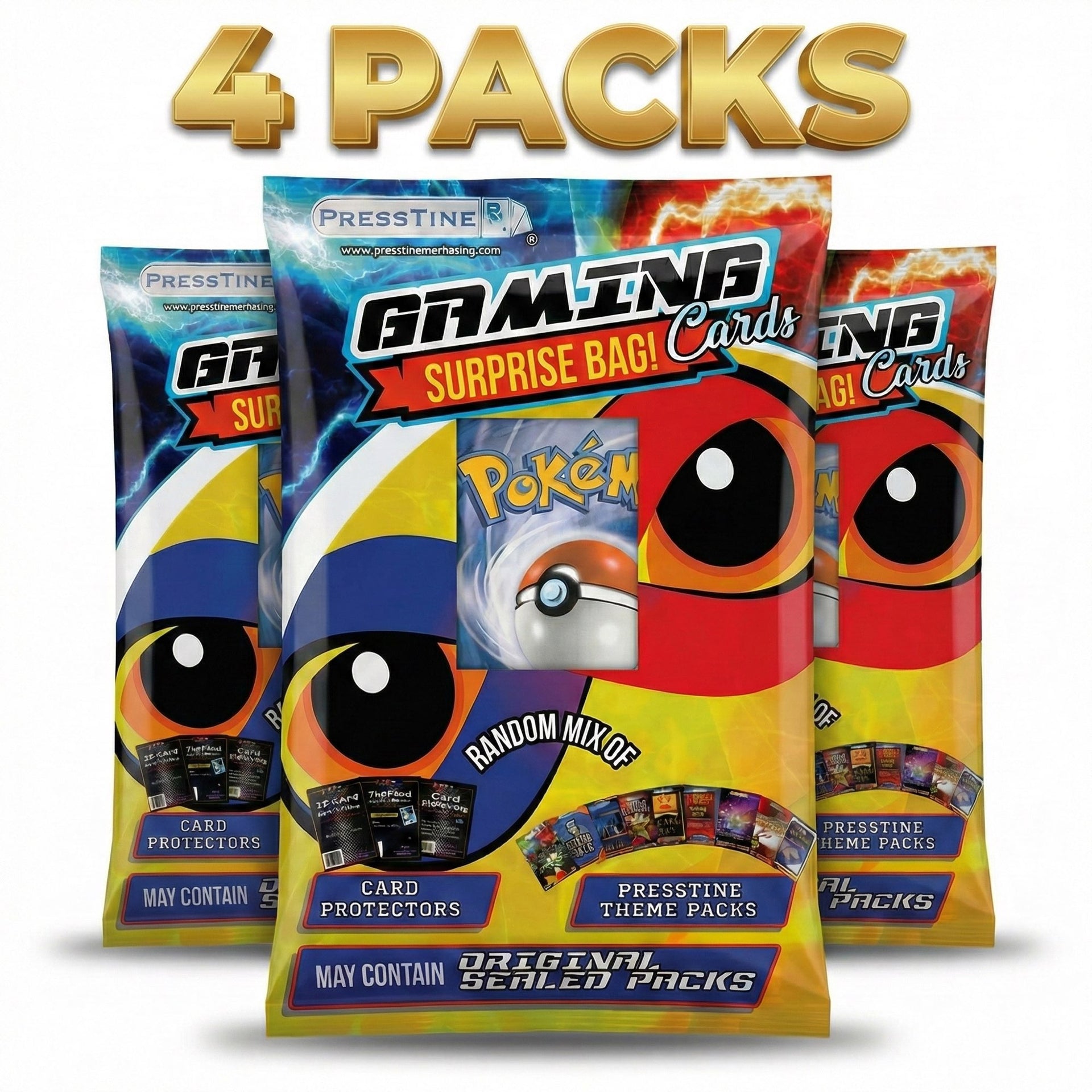 4-Pack Presstine Pokemon Surprise Bag Trading Cards Mystery Pack