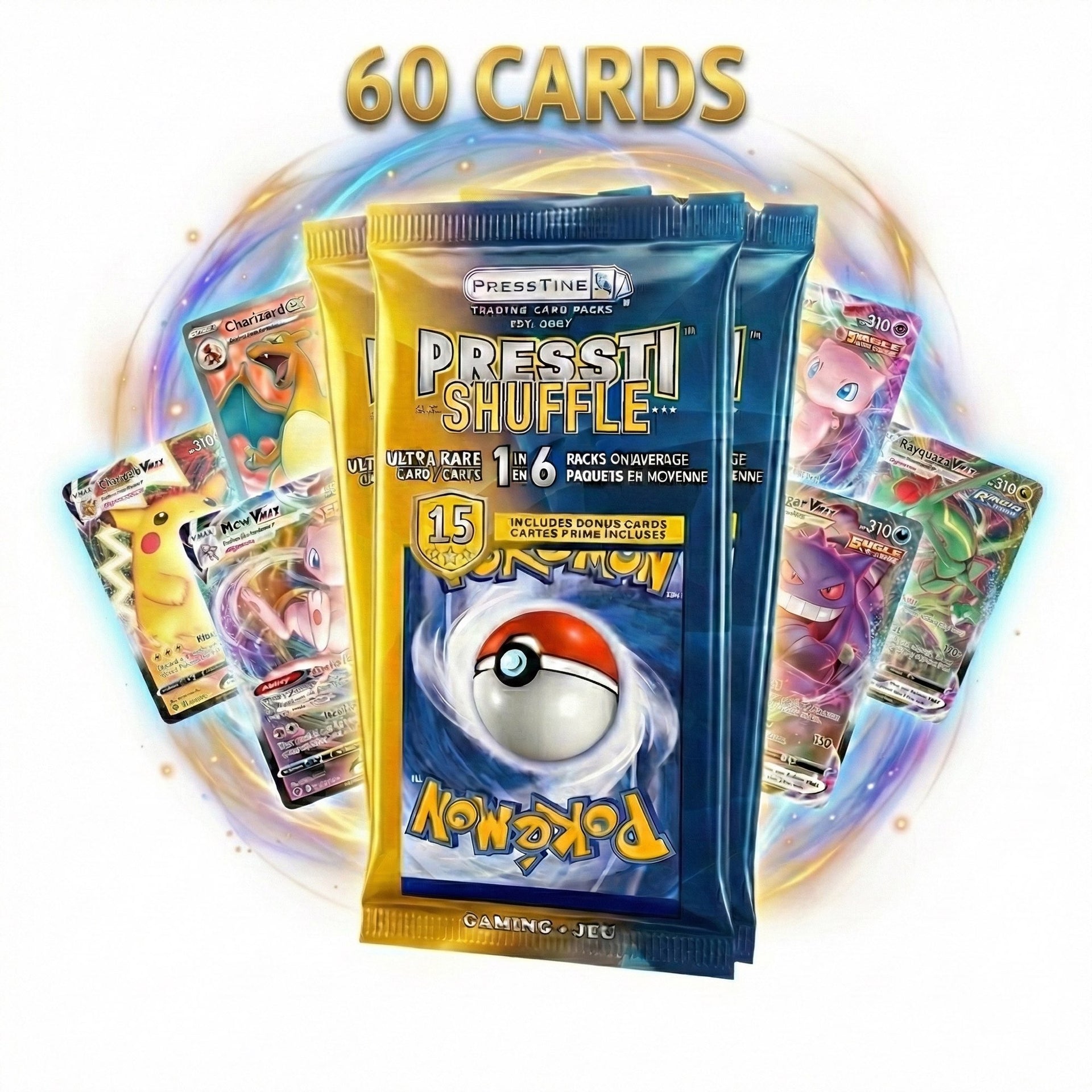 4-Pack Presstine Pokemon PresstiShuffle 15-Card Packs - 60 Cards Total