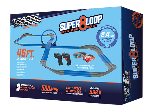 Super 8 Loop Glow in the Dark R/C Slot Racing 46ft Track