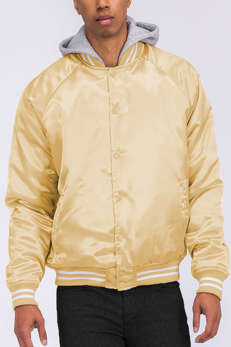 Satin Hooded Varsity Jacket