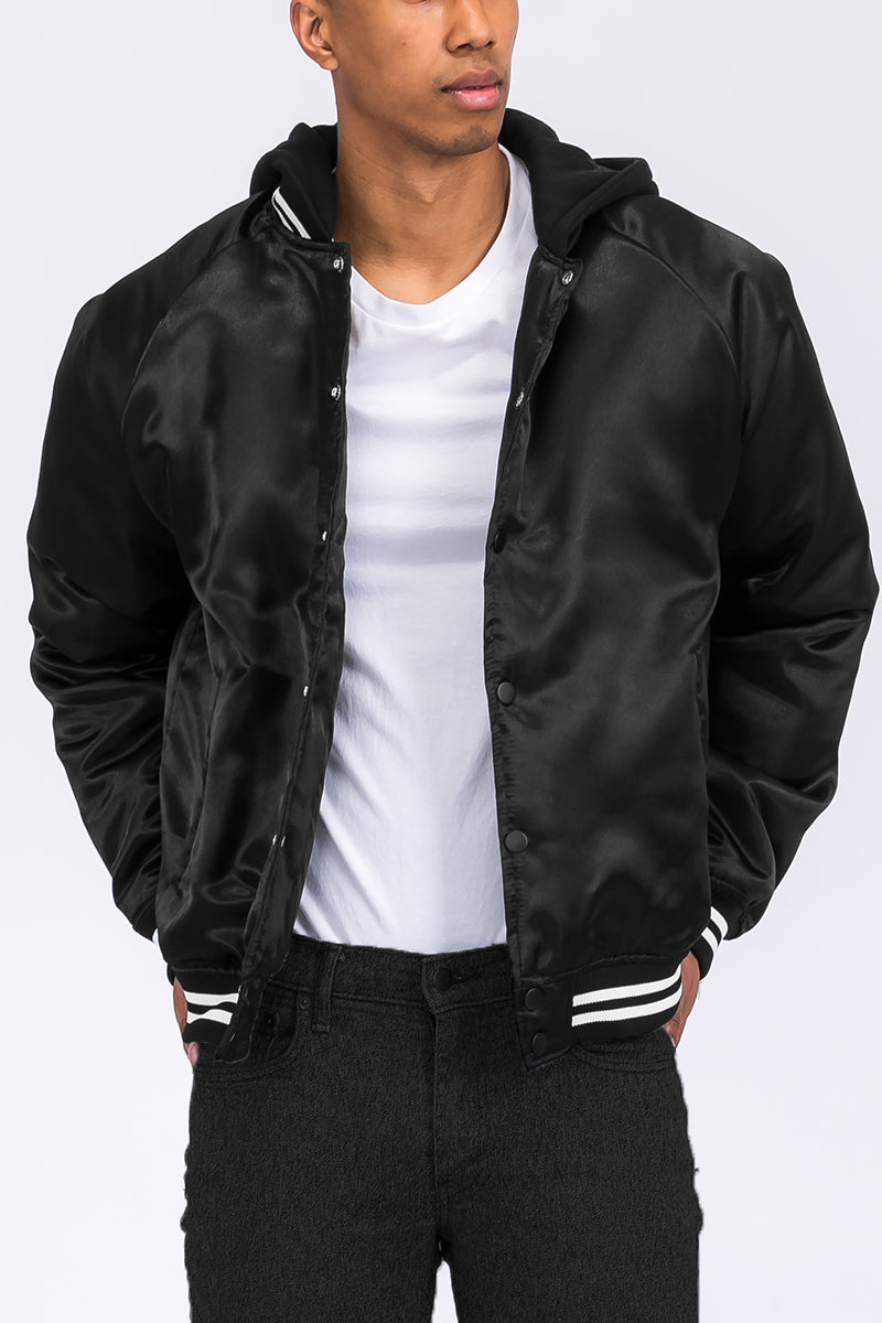 Satin Hooded Varsity Jacket