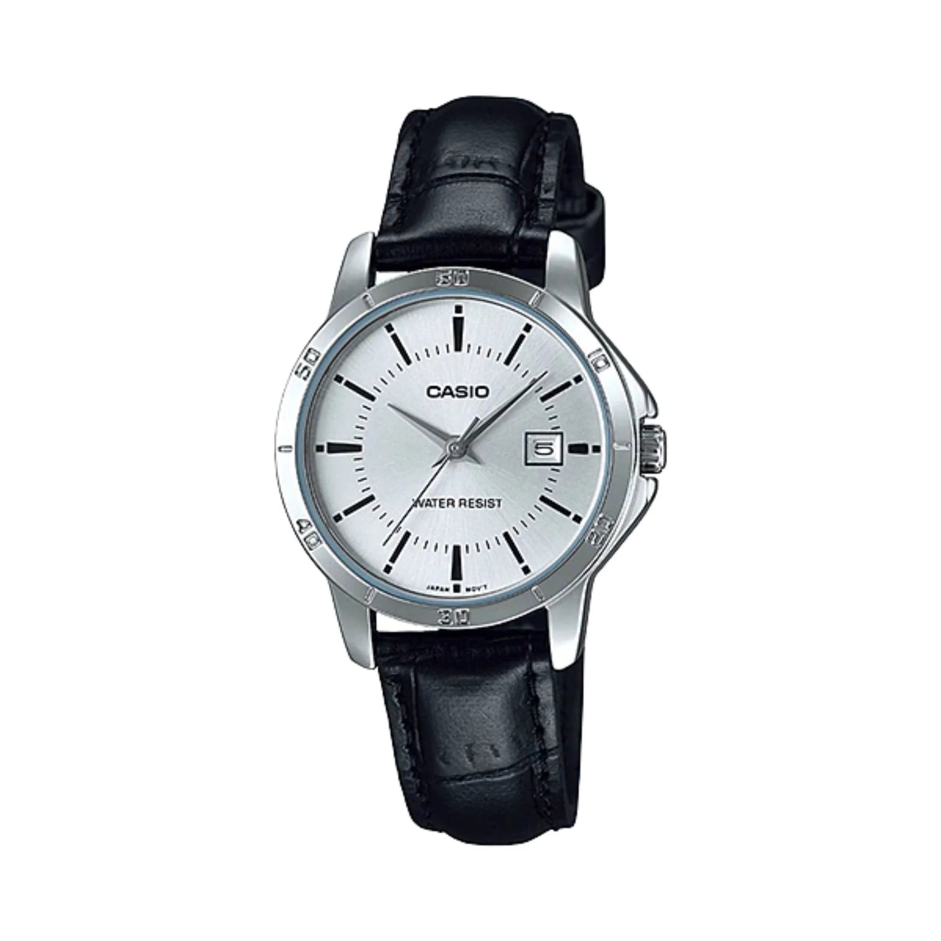 Casio WomenÕs Silver Dial Black Leather Strap Watch - LTP-V004L-7AUDF