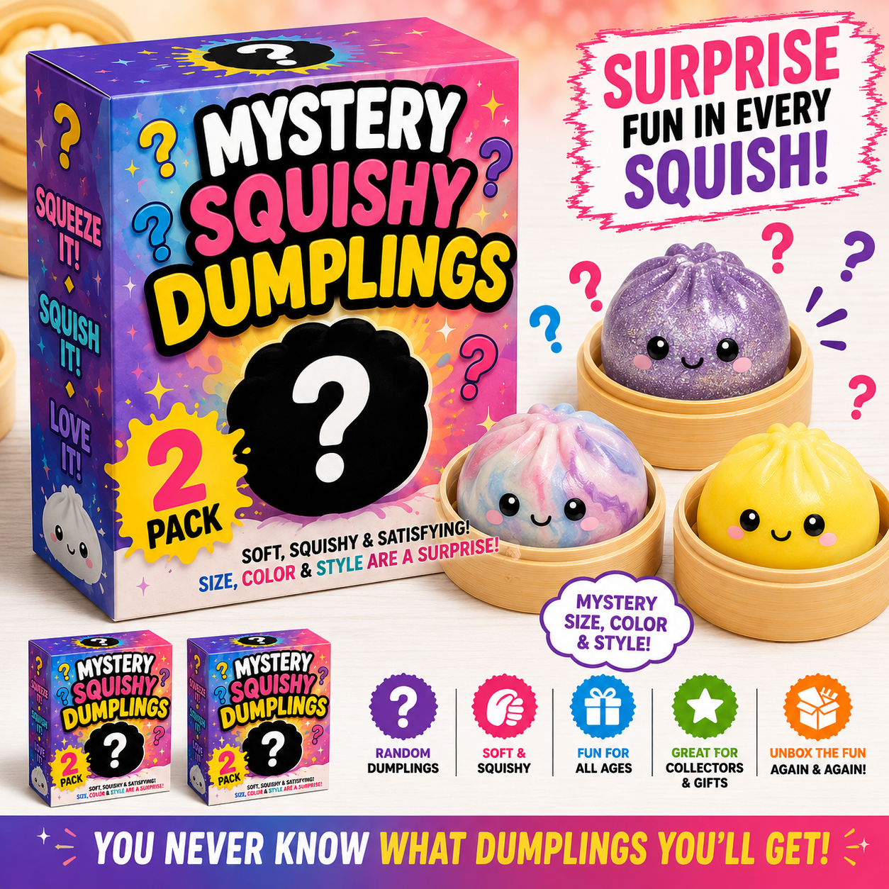 Set of 2 Random Assortment Squishy Dumplings