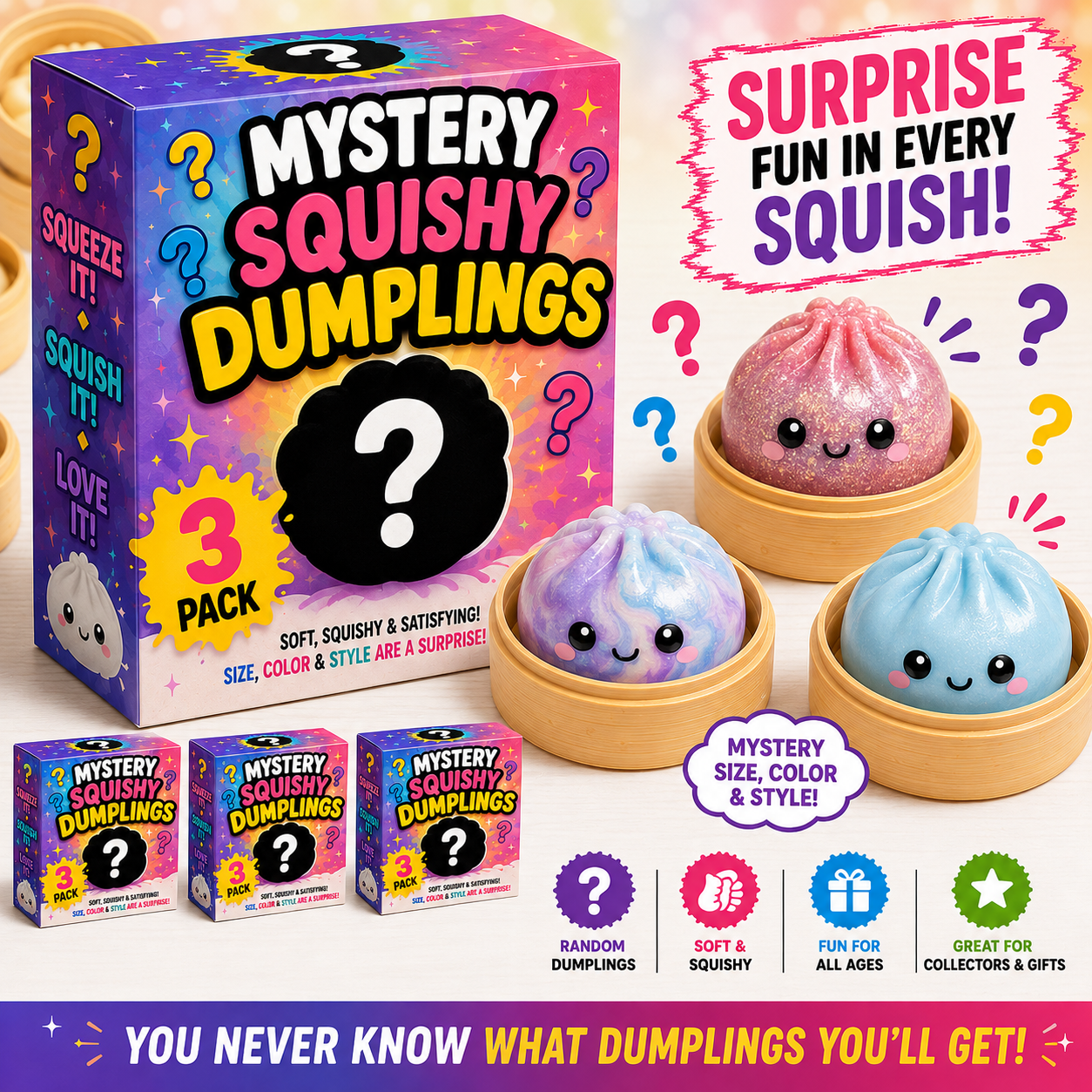 Pack of 3 Random Assortment Squishy Dumplings