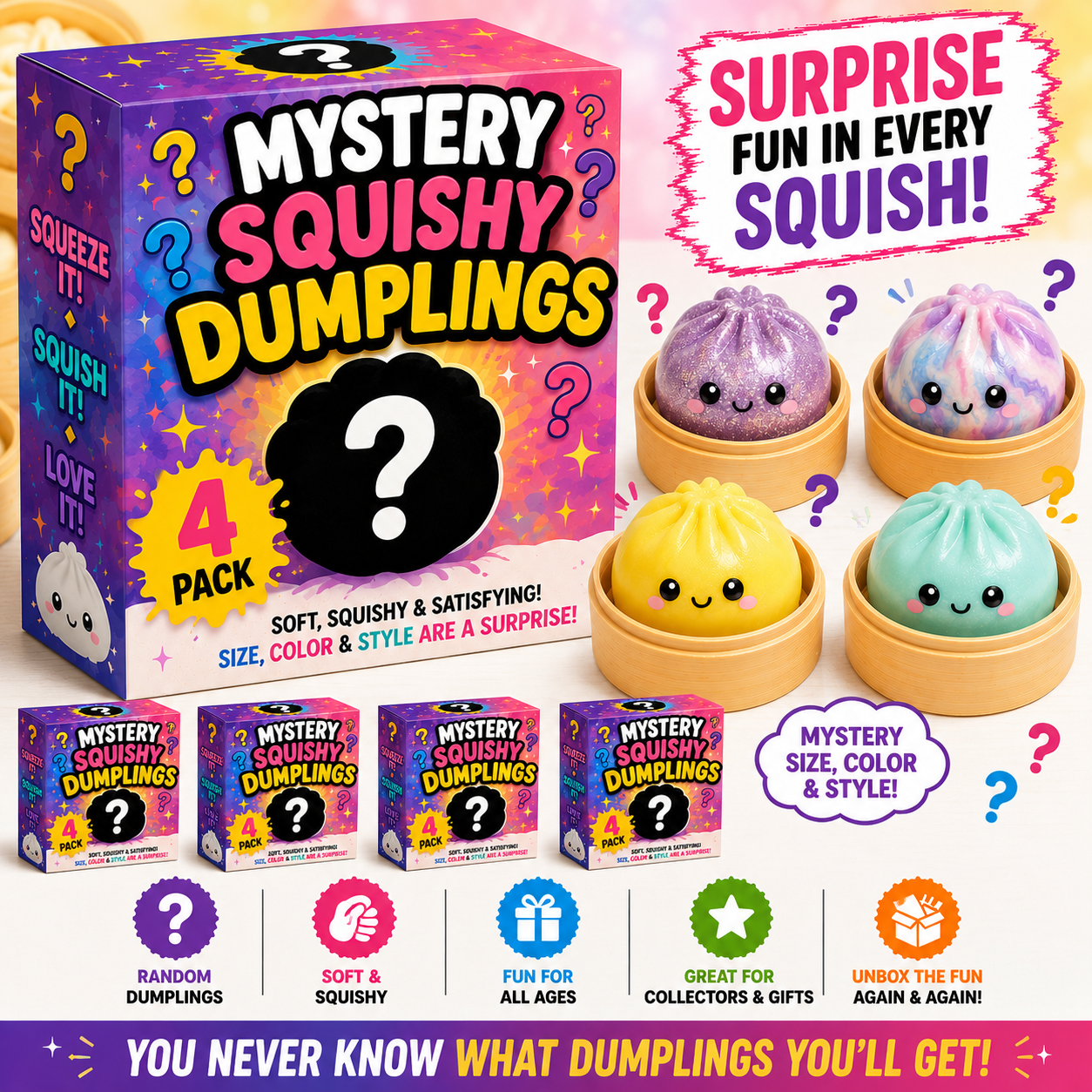 Set of 4 Random Assortment Squishy Dumplings